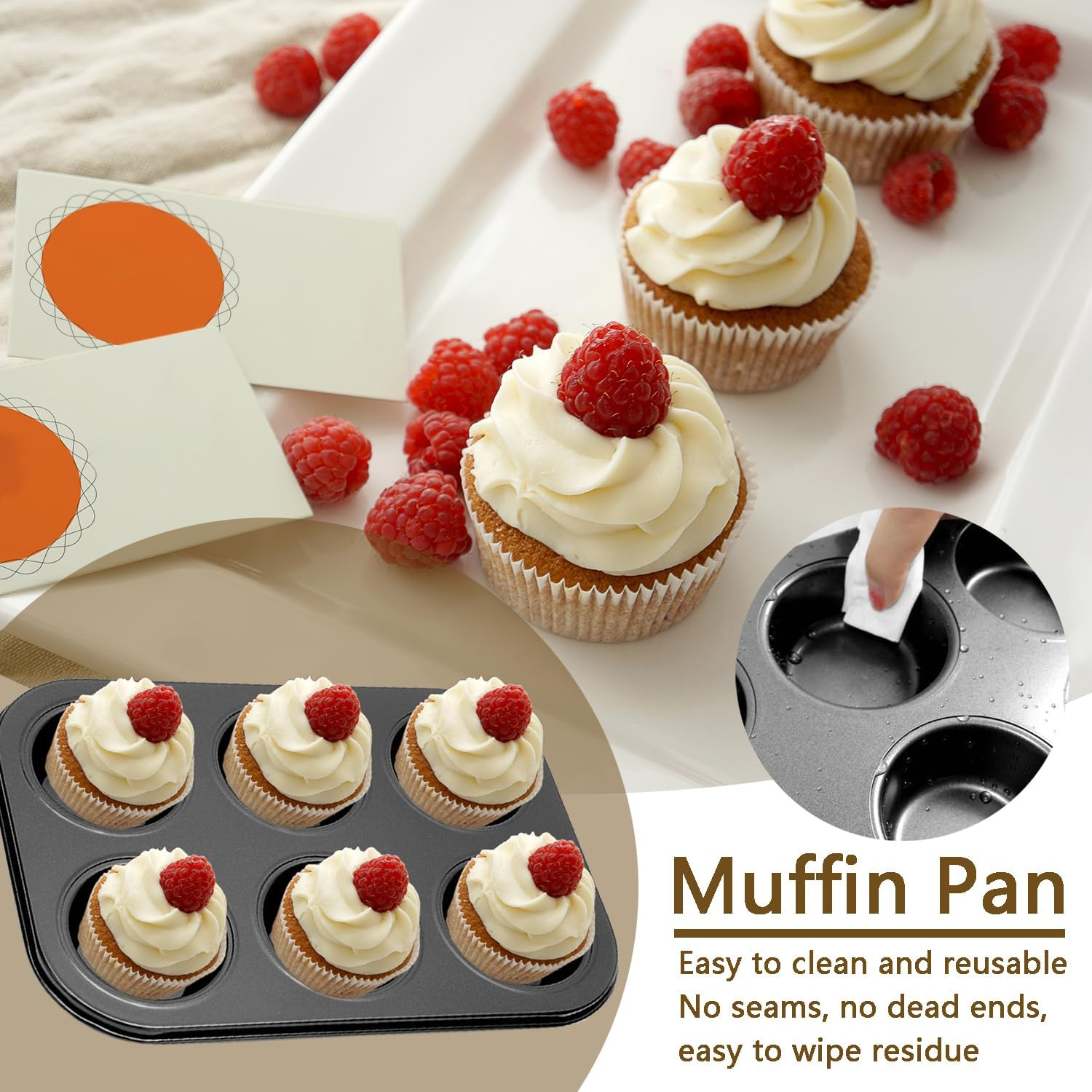 2Pcs Non-Stick 6-Cup Muffin Pan for Baking, Carbon Steel Cupcake Baking Tray, Stackable Cupcake Molds, Dishwasher Safe - 10.4 X 7.3 X 1.1 Inches (Black) image number 6