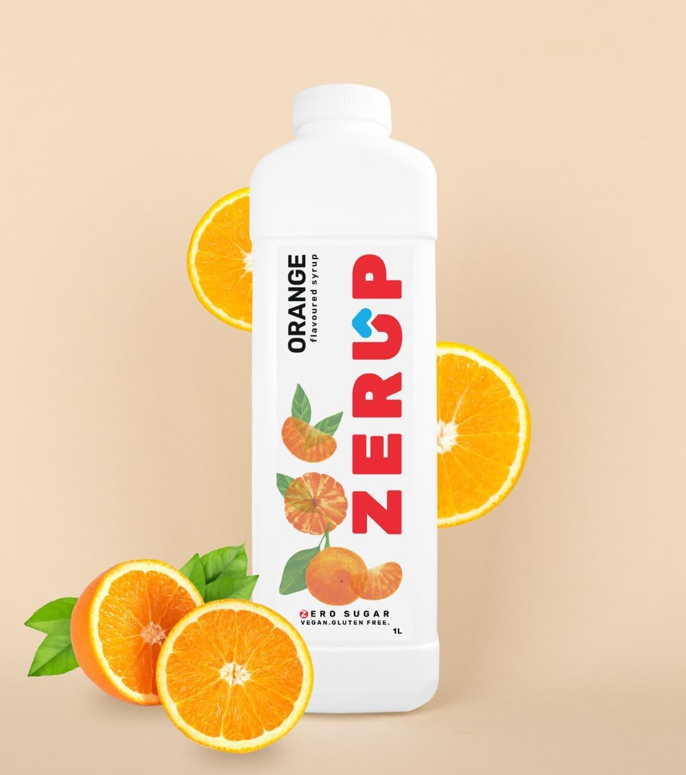 Zerup Zero Sugar Orange Flavoured Syrup 1L Bottles, Sugar Free Syrup, Orange Flavour Drink Mix, Low Calorie Flavourings for Milk Shakes, Cocktails, Teas, Gluten Free, Keto Friendly, Halal