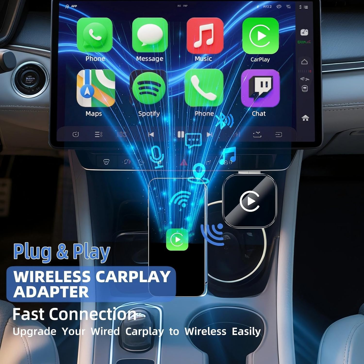 2025 Upgrade 2-In-1 Wireless Carplay & Android Auto Adapter &ndash; Plug & Play Wireless Dongle for Iphone Ios 10+ / Android 11+, Retains Original Car Controls, Compatible with Cars 2017+