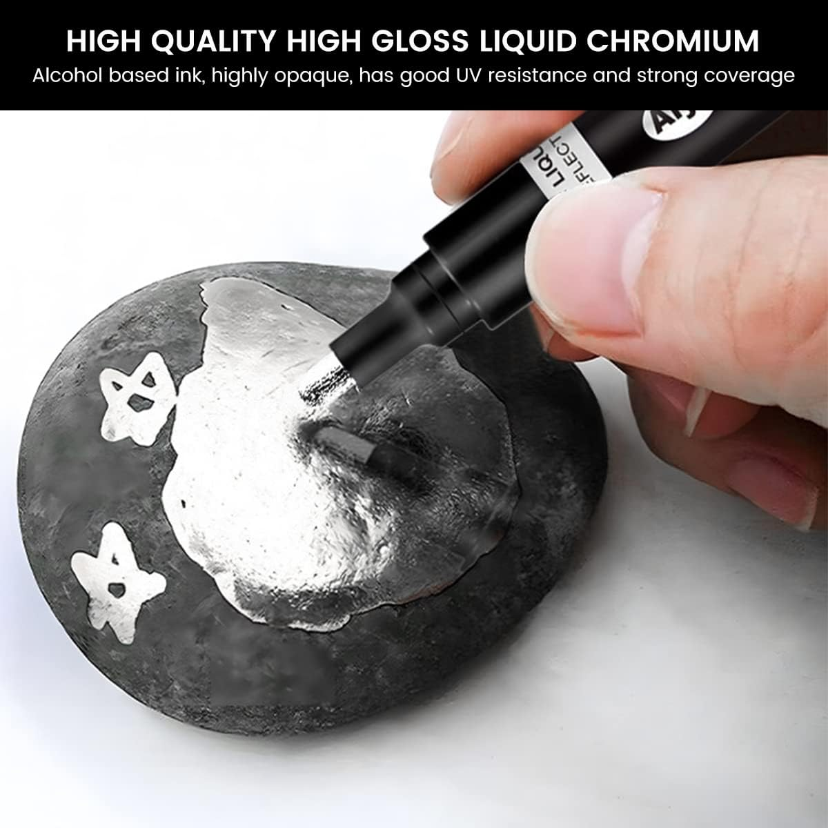 Claumeng 3PCS Liquid Chrome Marker Mirror Paint Pen Set Metallic Marking Markers DIY Art Craft Highlight for Metal Rock Wood Fabric Glass Canvas Width 1Mm to 2Mm (Silver) image number 5