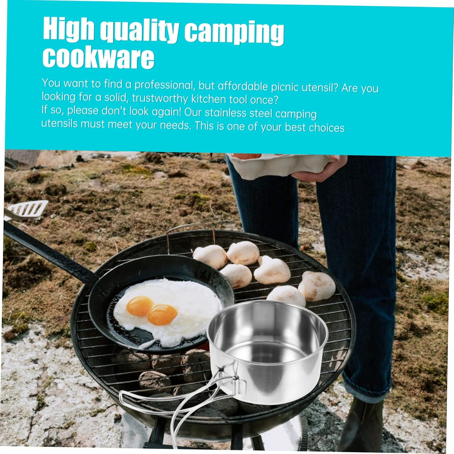 Camping Cookware 8-Piece Set Outdoor Cooking Utensils Portable Picnic Pan Set image number 2