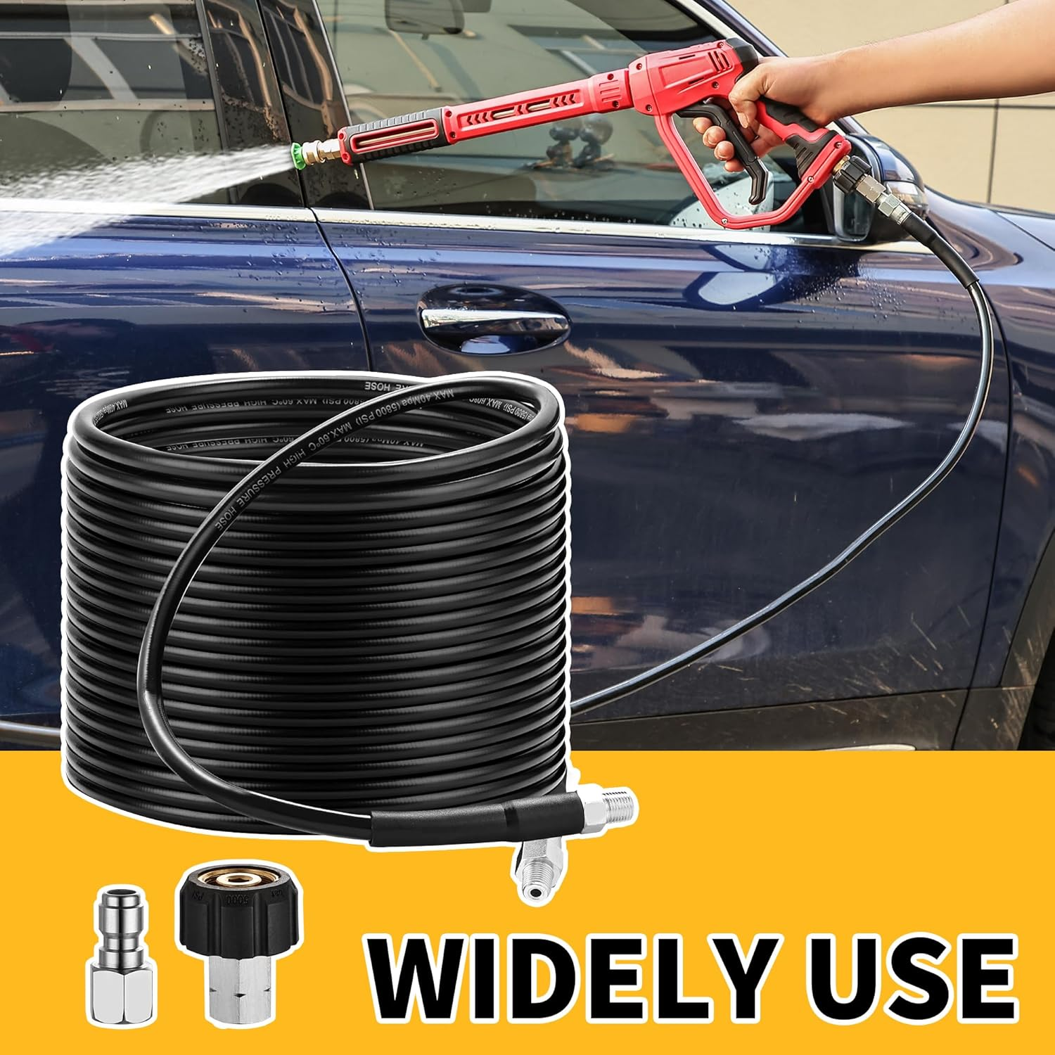 Pressure Washer Sewer Jetter Kits,100Ft X1/4" Hydro Drain Jetter Cleaner Hose, Rotating and Button Nose Sewer Jetting Nozzles Waterproof Tape,Orifice 4.0 4.5,1/4 Inch NPT,5800 PSI image number 6