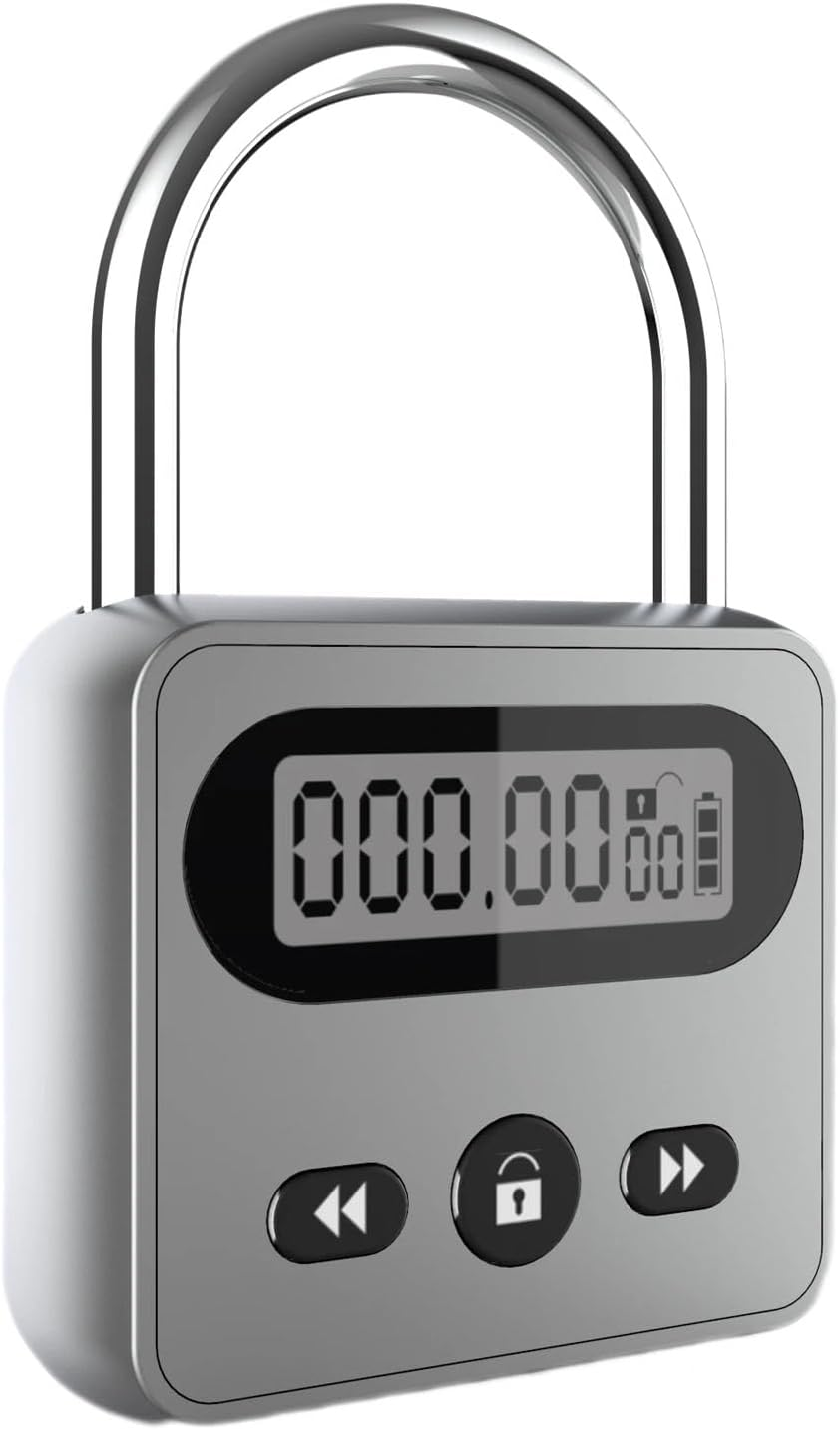 Meichoon Metal Timer Lock Stainless Steel Multi-Function Intelligent Padlock Backlit Display 999 Hours Max Timing for Preventing Addiction and Bad Habits Silver - Silver image number 3