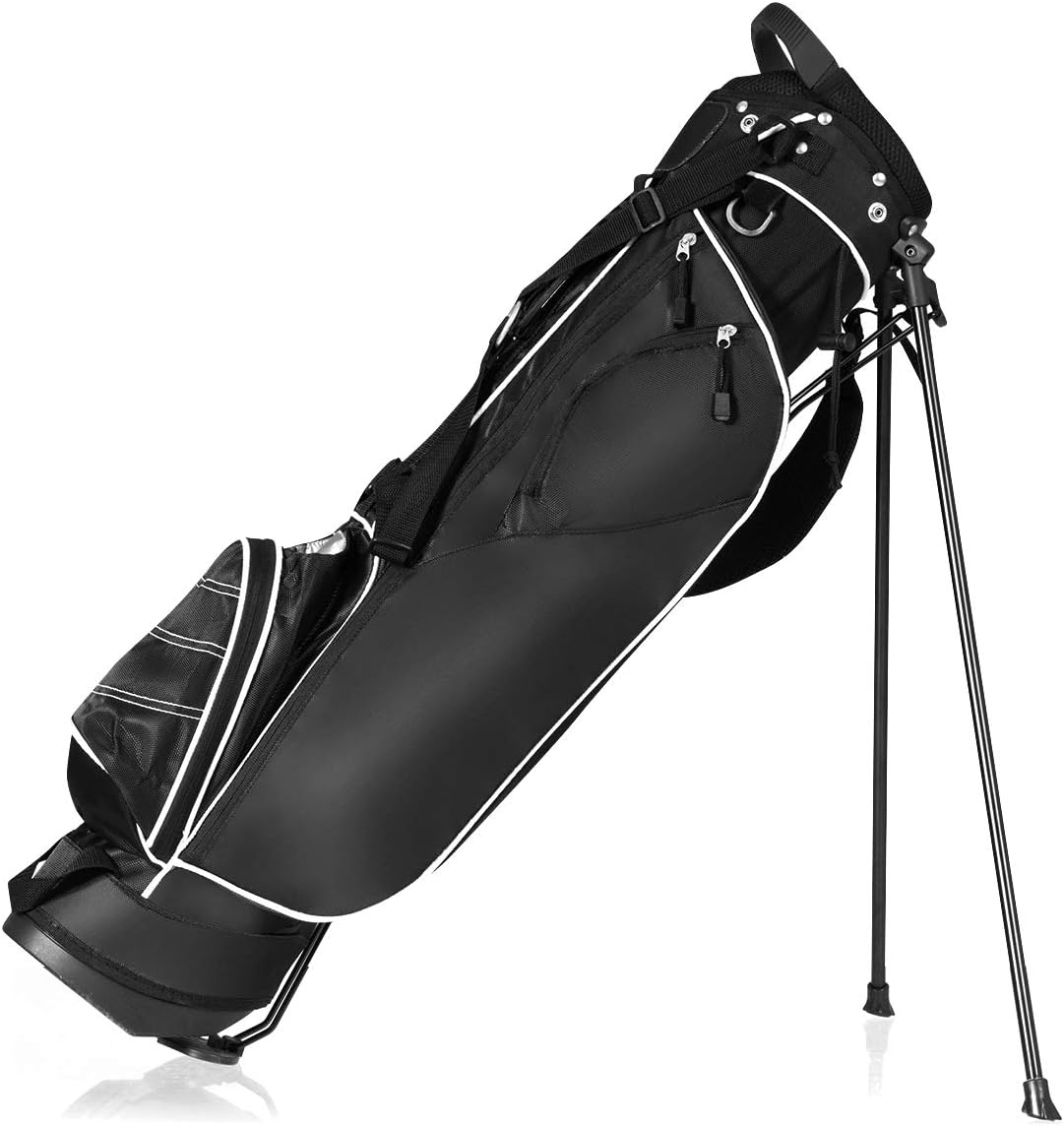 Costway Golf Stand Bag, Ultra Lightweight Golf Bag with 4-Way Top Dividers, Adjustable Dual-Strap, Foldable Bracket, Handles, Outer Pockets for Extra Storage, Easy Carry Golf Clubs Carrier, Ideal for Golf Course & Travel