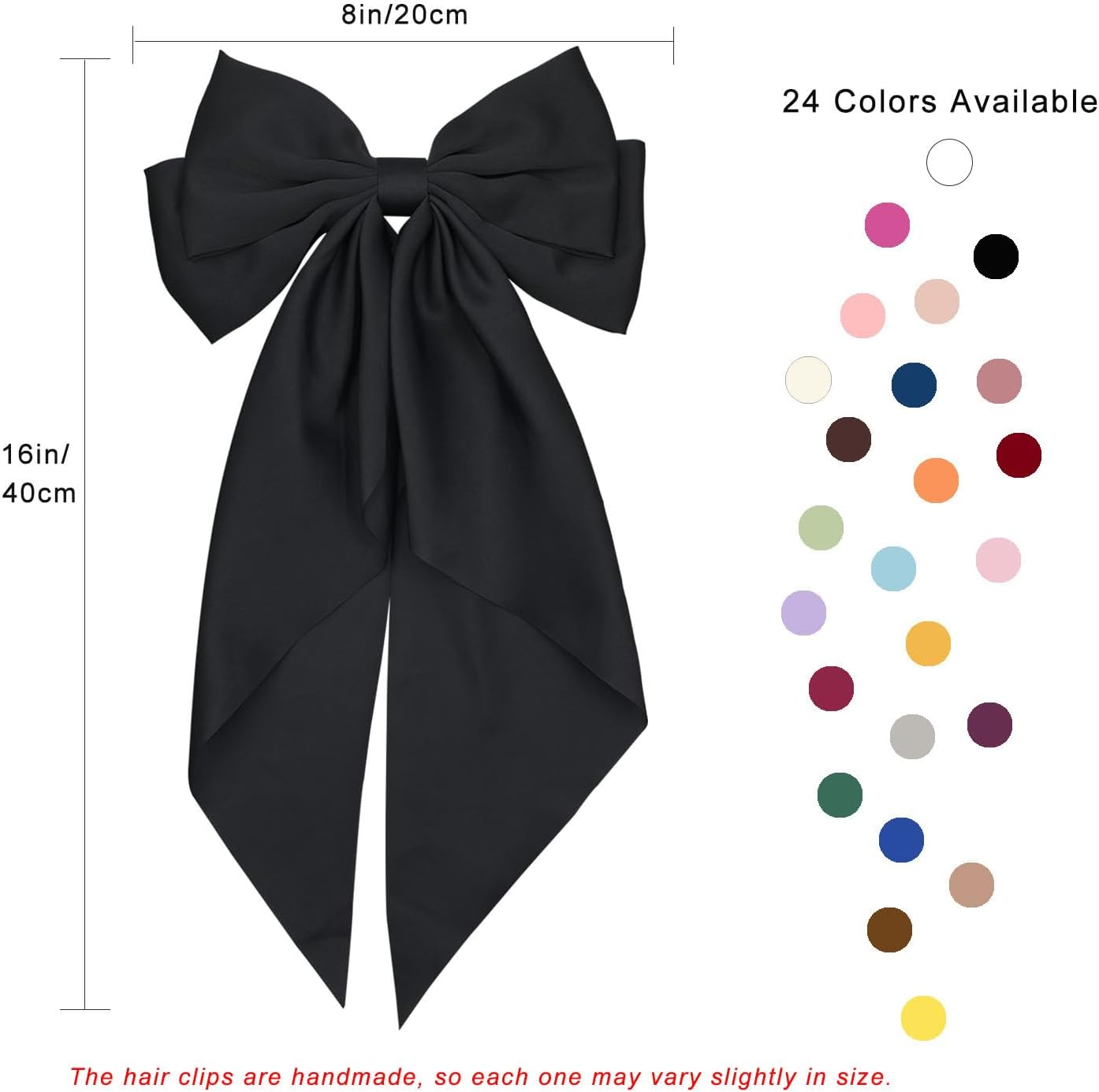 Large Hair Bows Clips for Women, Sapphire Blue Silky Satin Hair Bow Hair Clips Long Tail Vintage French Hair Ribbon Hair Barrettes for Girls (Black) - Black image number 4