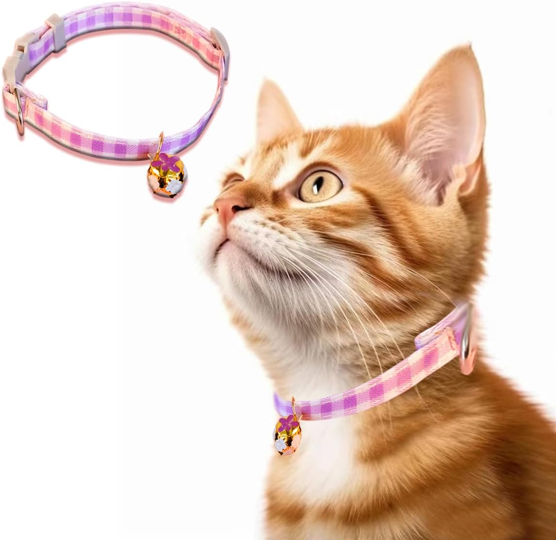 Ainvhh 4 PCS Cat Collar Summer Cat Collar with Removable Bow Ties, Cute Flower Plaid Kitten Collars with Bell, Quick Release Safe Buckle Adjustable Cat Kitten Collar for Kitty Adult Cats,Pet Supplies image number 6