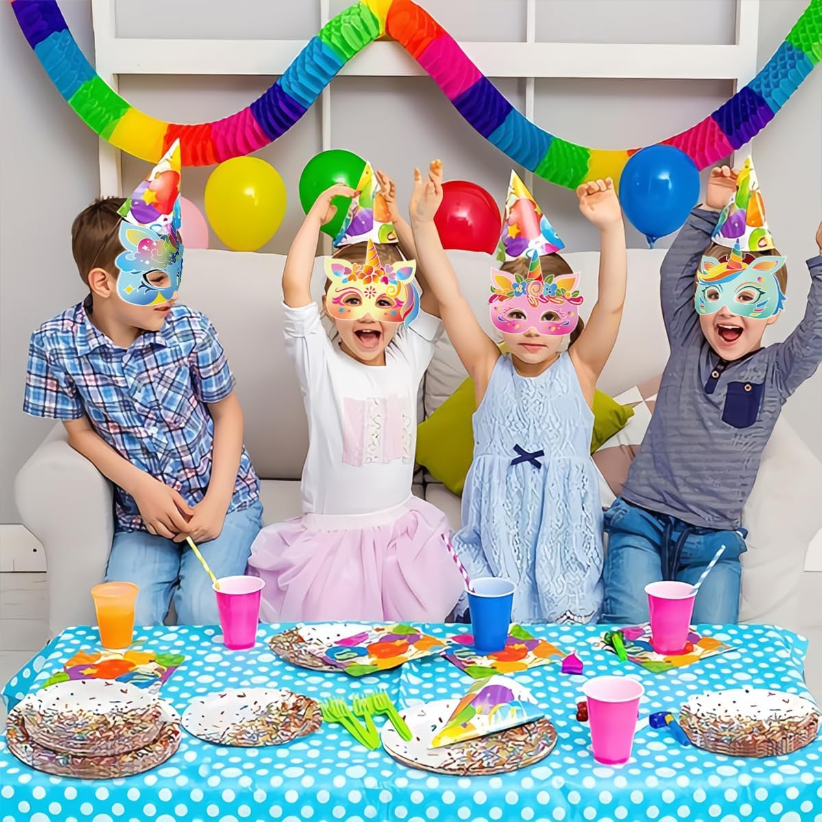 Palumma 12 Pcs Fantasy Unicorn Mask, Paper Colour Unicorn Face Mask Party Funny Birthday Party Paper Glasses image number 1
