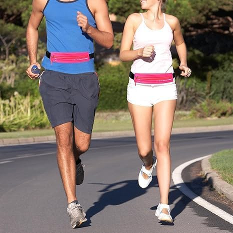 Slim Running Belt for Women Men, Water Resistant Runners Fanny Pack, Adjustable Waist Pouch, Reflective, Pink
