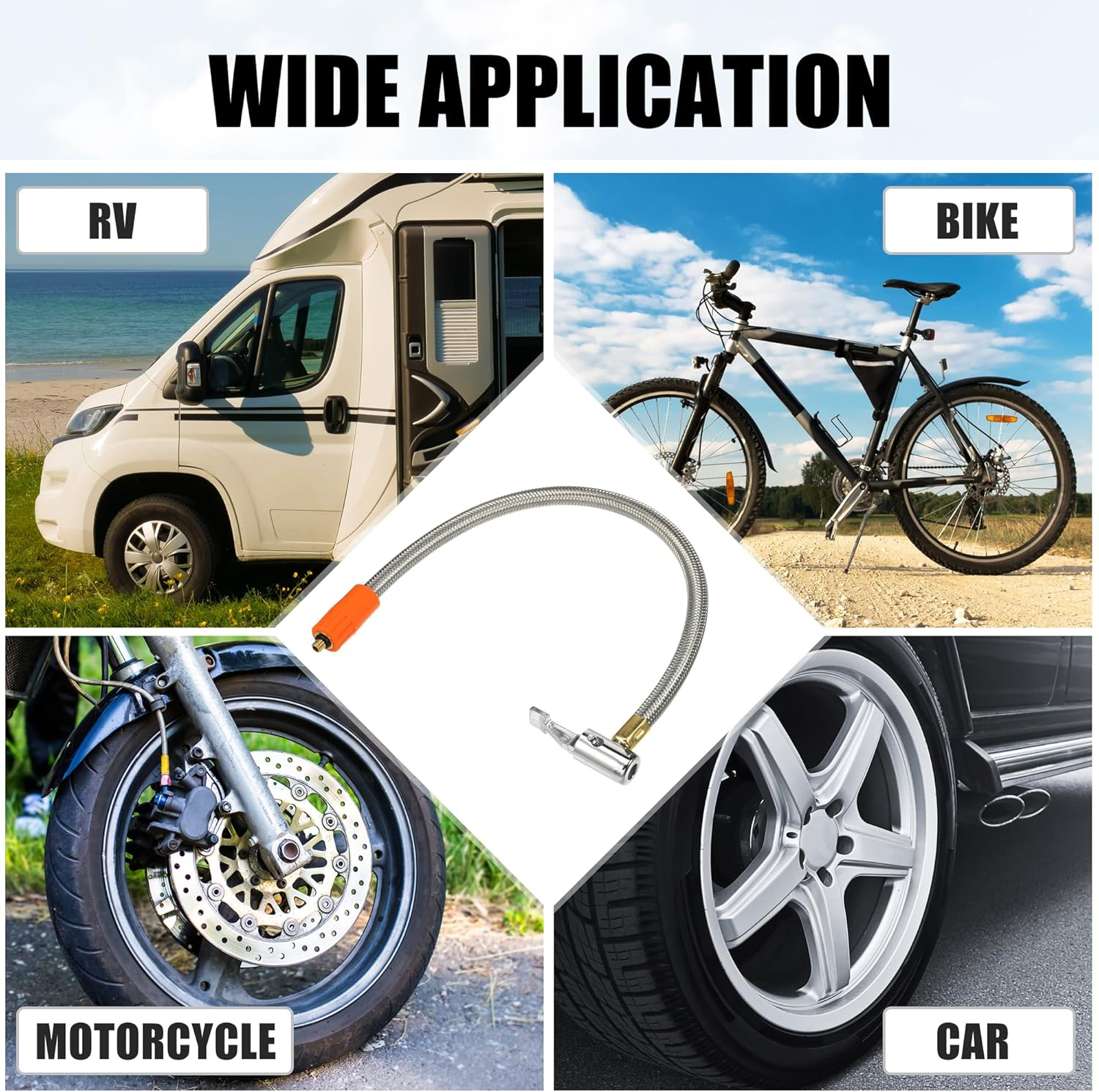 X AUTOHAUX 1 Pcs 15.8" Flexible Tire Inflator Hose Adapter M6 Thread Size Air Chuck with Hose for Standard Tire Valve Fine Thread without Air Release Valve for Car image number 6