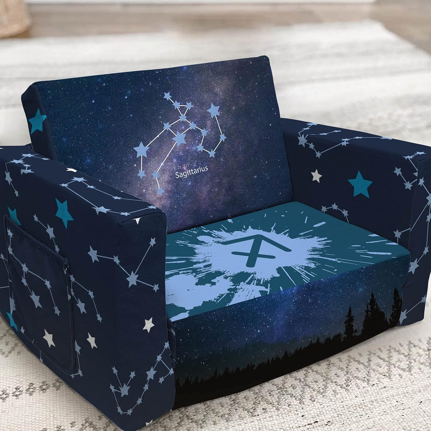 Fond + Found Kids Sofa, Constellation Zodiac Sign Toddler Couch 2-In-1 Convertible Sofas to Lounger, Starry Sky Flip Open Sofa & Sleeper, Toddler Chair Kids Couch for Girls Boys image number 5
