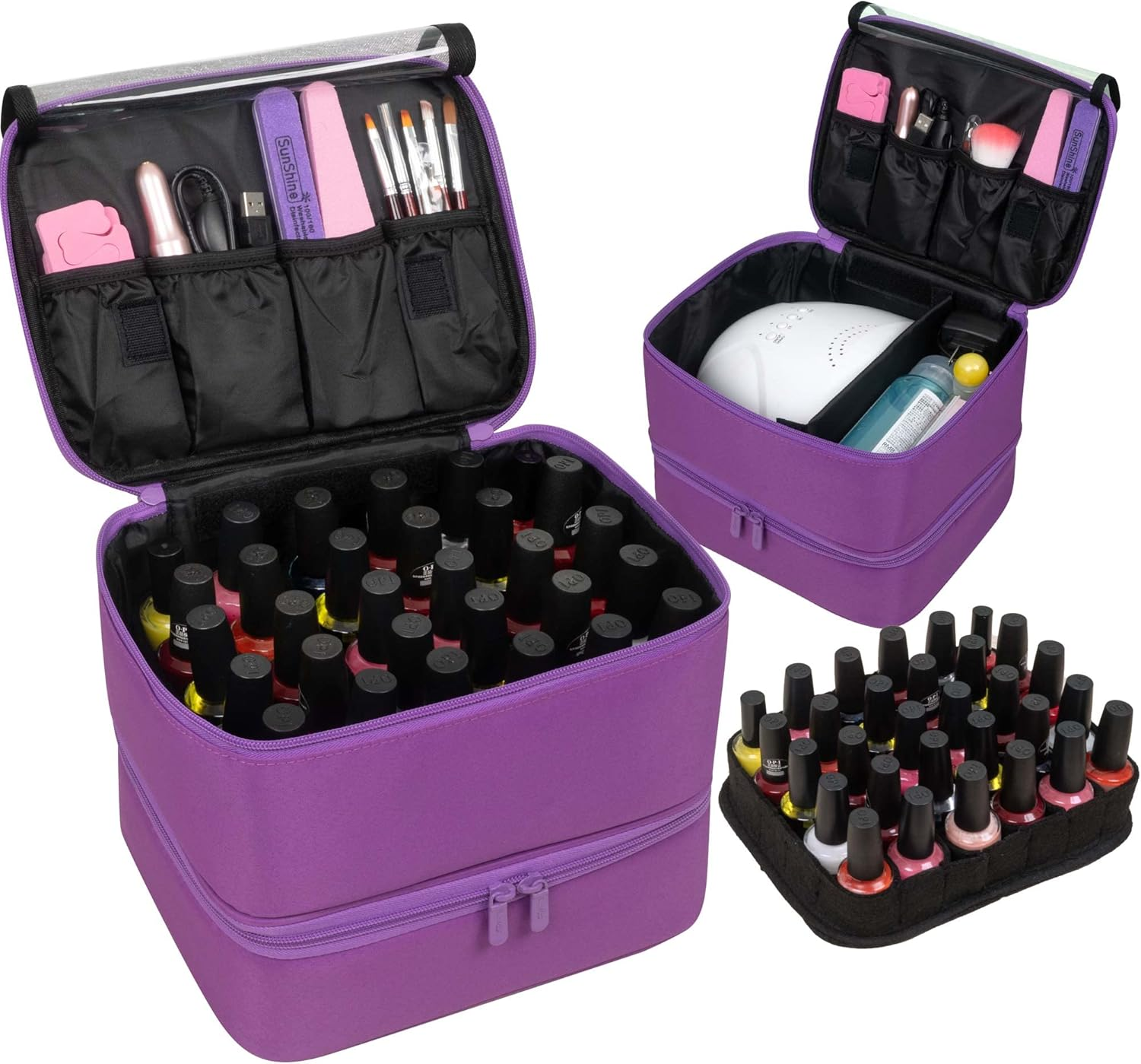 Butterfox Nail Polish Carrying Case Bag Storage Organizer, Fits 60-70 Nail Polish Bottles, Pockets for Manicure Accessories - Purple image number 4