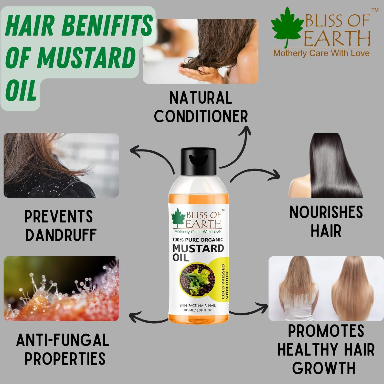 Bliss of Earth Organic Mustard Oil for Hair Growth & Baby Massage (3X100Ml) image number 2