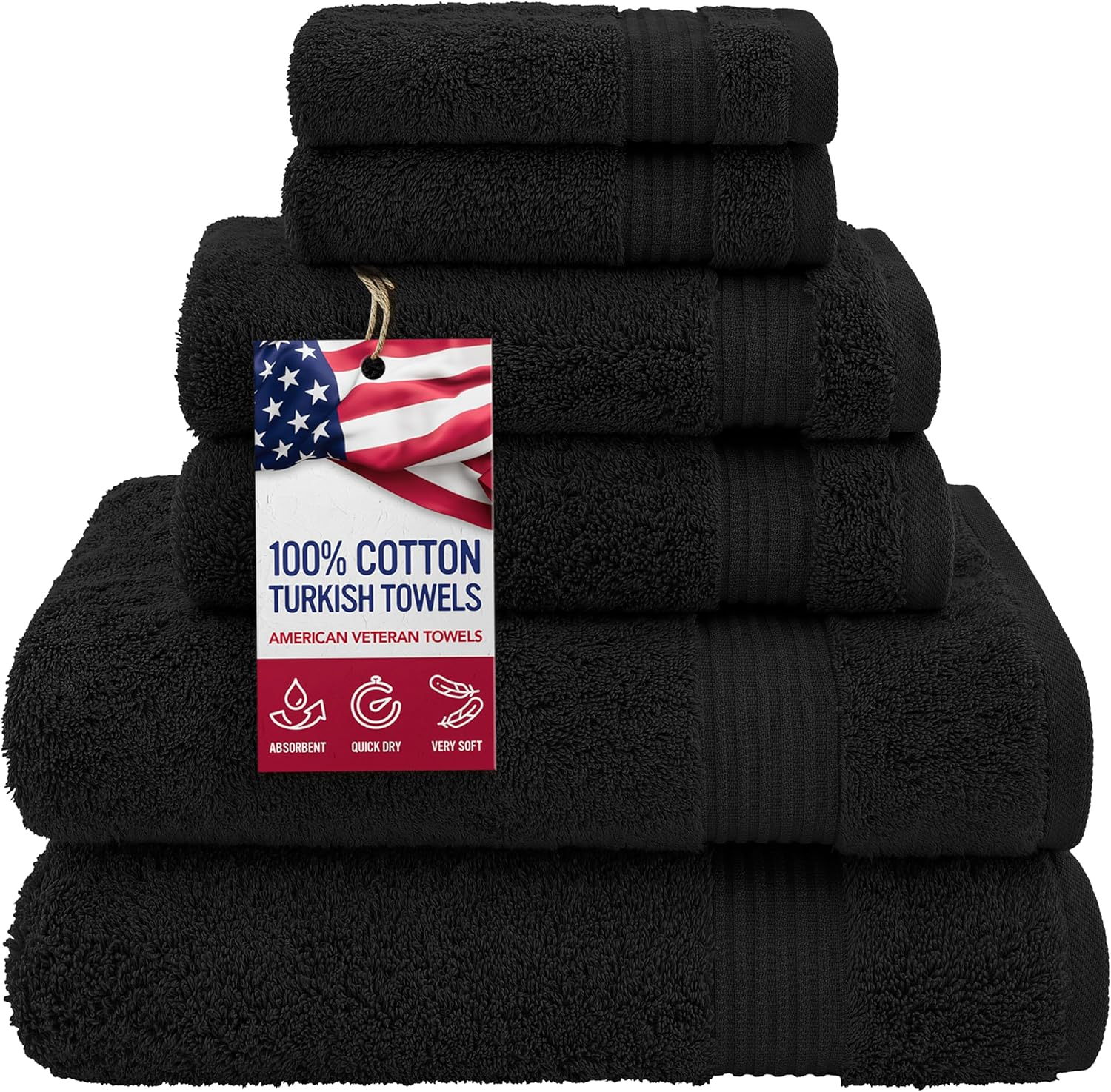 American Veteran Towel, 6 Piece Towel Set for Bathroom, 100% Cotton Turkish Bathroom Towels, 2 Bath Towels 2 Hand Towels 2 Washcloths, Yellow