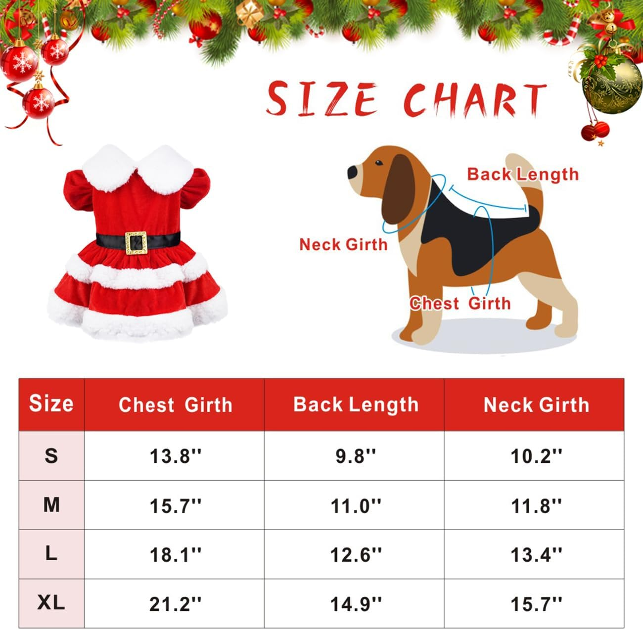 Idepet Christmas Dog Outfit, Santa Dog Dress Puppy Costume Xmas Dog Skirt for Small Dogs Girls Velvet Cat Apparel Thermal Holiday Pet Clothes, Red (Large) image number 4