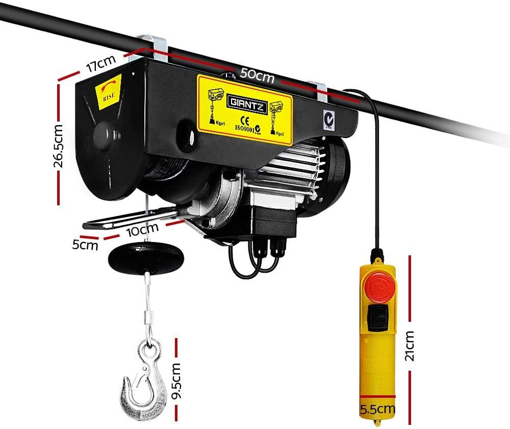 GIANTZ Electric Hoist, 1000Kg 1400W Rope Tool Electronic Cable Hoists Lift Crane Black image number 4