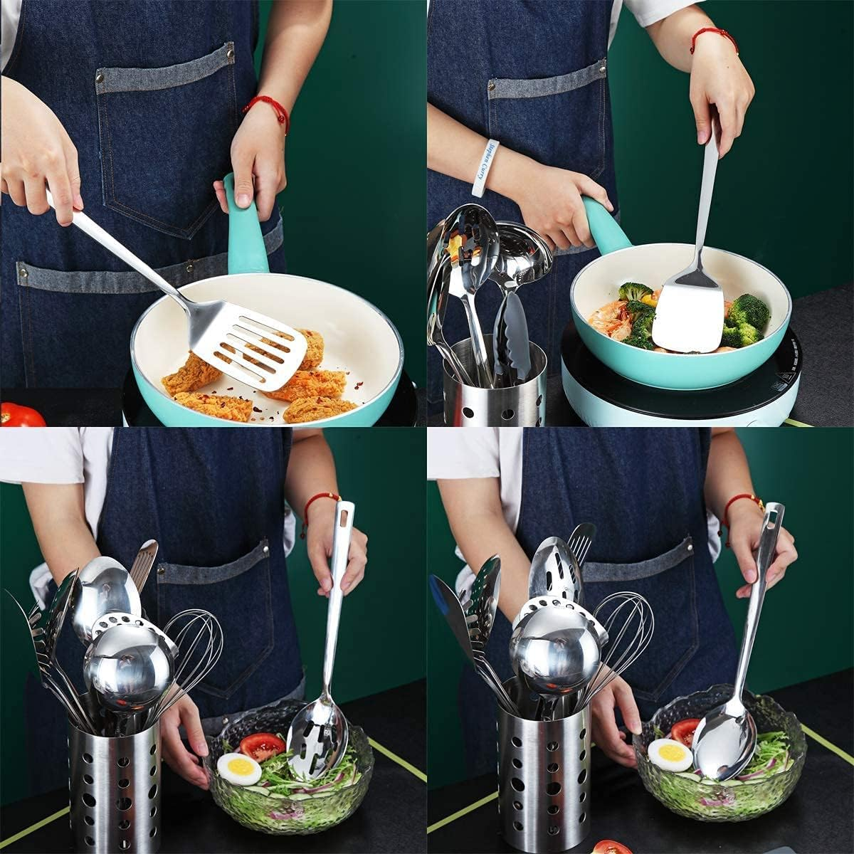 Berglander Stainless Steel Cooking Utensils Set, 13 Pieces Kitchen Utensils Set, Kitchen Tools Set with Utensil Holder Non-Stick and Heat Resistant,Dishwasher Safe, Easy to Clean (13 Packs) image number 6