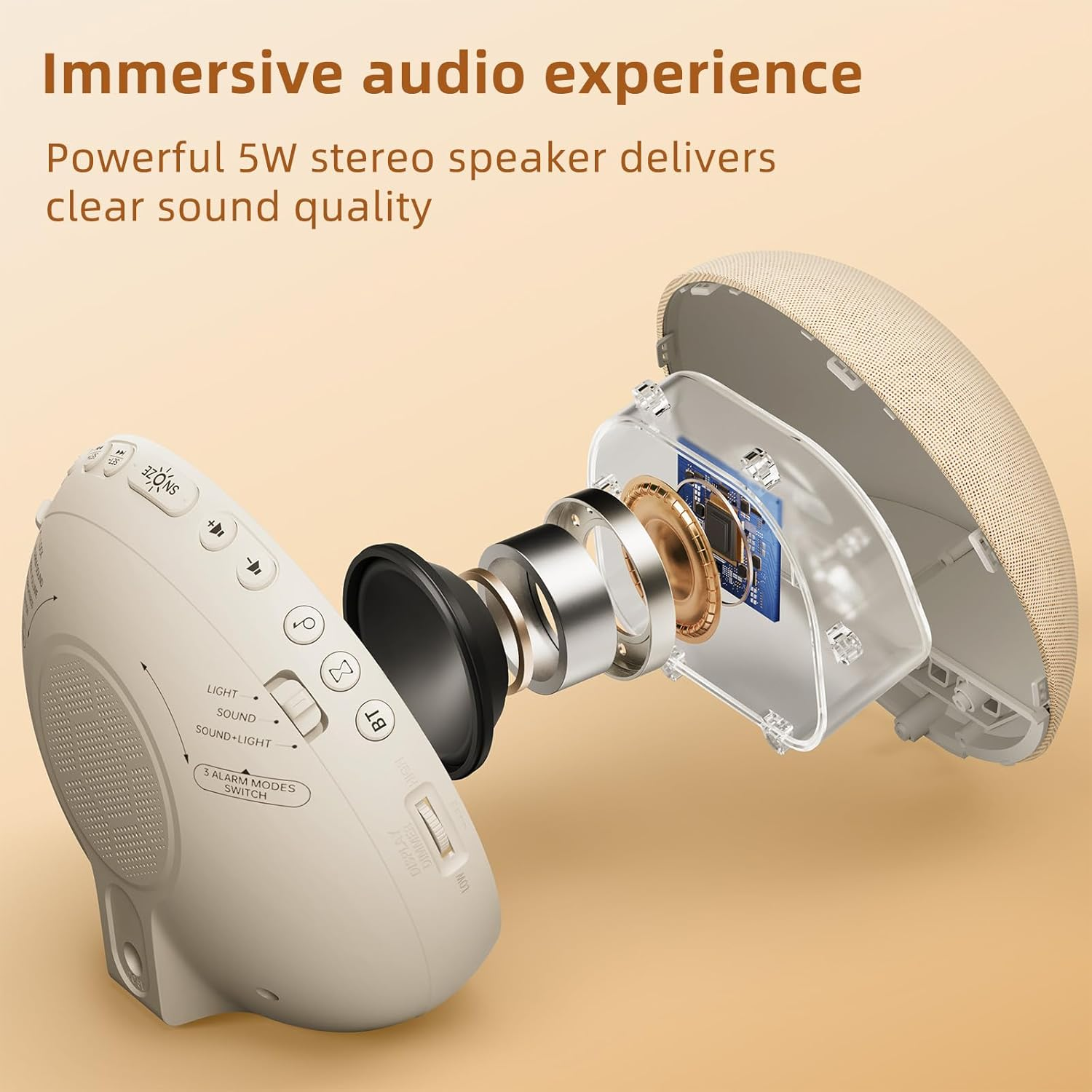 Sunrise Alarm Clock White Noise Machine: Natural Wake up Light - Dimmable Clock with Bluetooth Speaker for Bedroom - 25 Sleep Sounds for Baby Adults Kids Putty image number 5