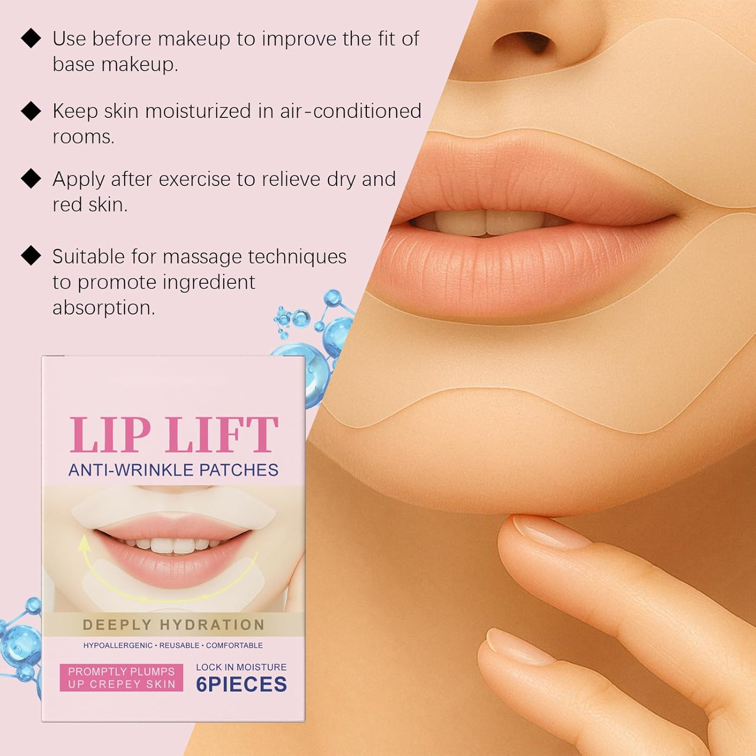 Lip anti Wrinkle Patches &ndash; Reusable Face Tape for Smoothing Smile Lines & Lip Area Wrinkles, Breathable Overnight Firming Moisture Pads for All Skin Types (3 Box/ 18 Pairs) - 2 Box image number 3
