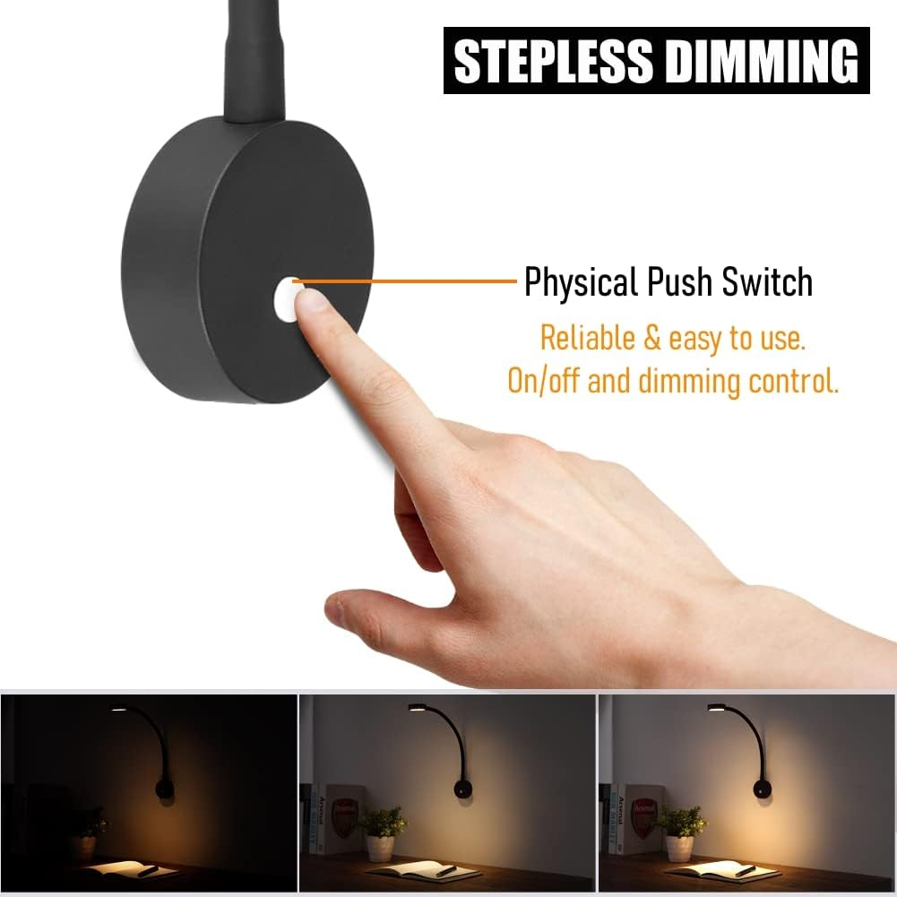 RV LED Reading Light Flexible Spot Inbuilt USB Charger&Red Night Light 12V Bedside Lamp for Motorhome Caravan Campervan Boat, Inbuilt Dimmer Switch DC12-24V Hard-Wired image number 4