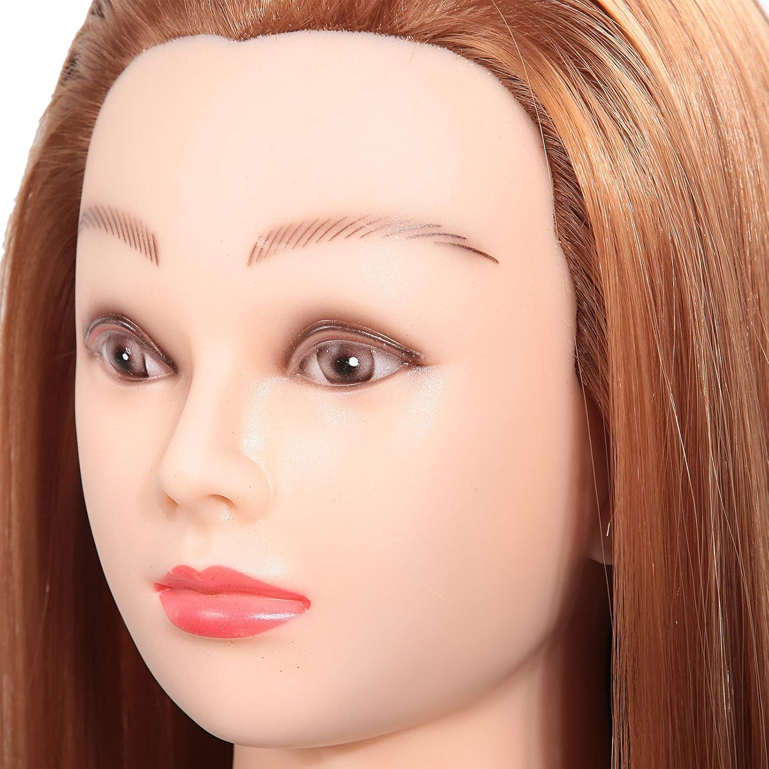 Synthetic Fiber Mannequin Head Hairdresser Training Head, Thick Hair, High-Temperature, Suitable for Practice Cutting, Braiding, Designing, with Table Clamp Stand image number 3