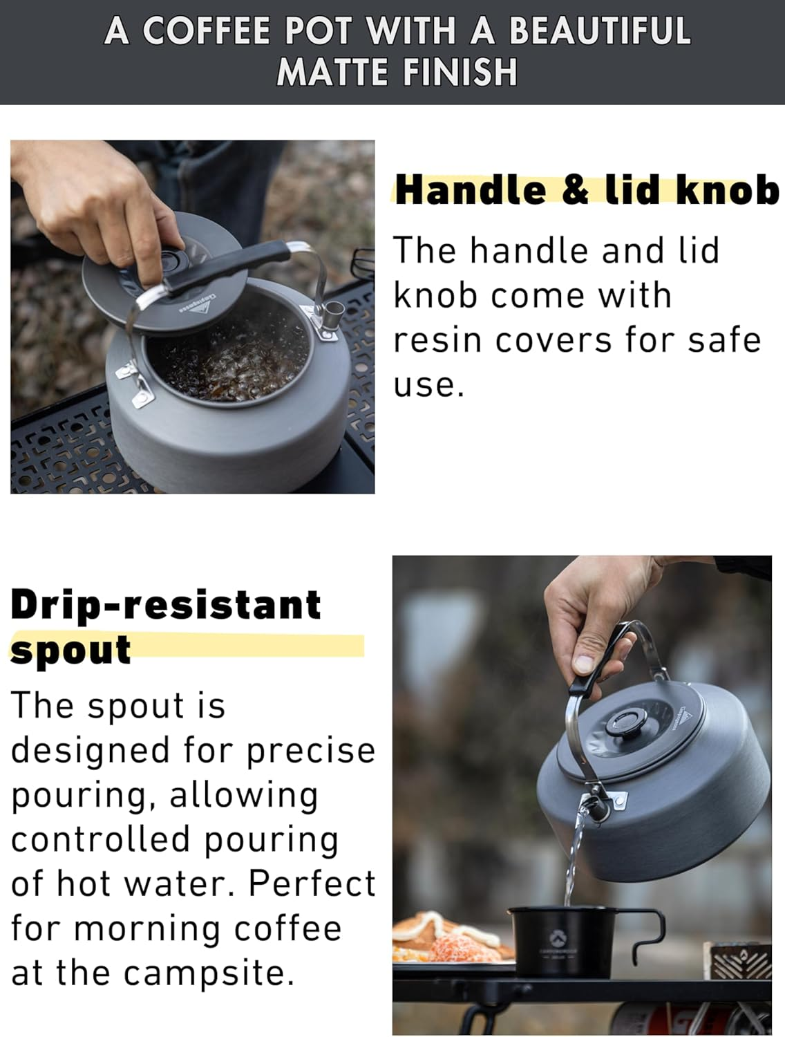 CAMPINGMOON Camping Kettle 1.5L Portable Ultra-Light Coffee Tea Pot S1500 image number 5