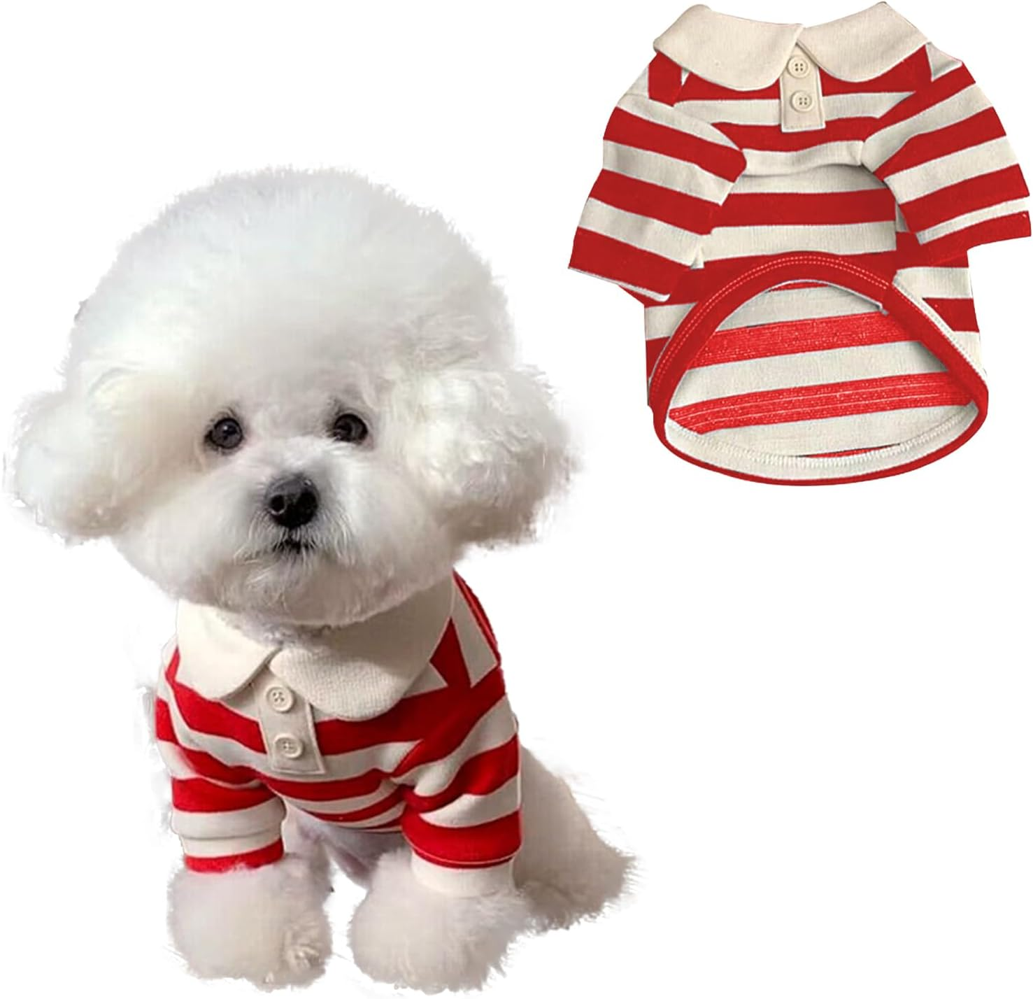 MANON ROSA Dog Clothes Cute Polo Shirt - Soft & Breathable Collared T-Shirt Summer Fall Outfits for Small Medium Dogs Cat - Great for Doggy and Kitten Photoshoots (Small,Red)