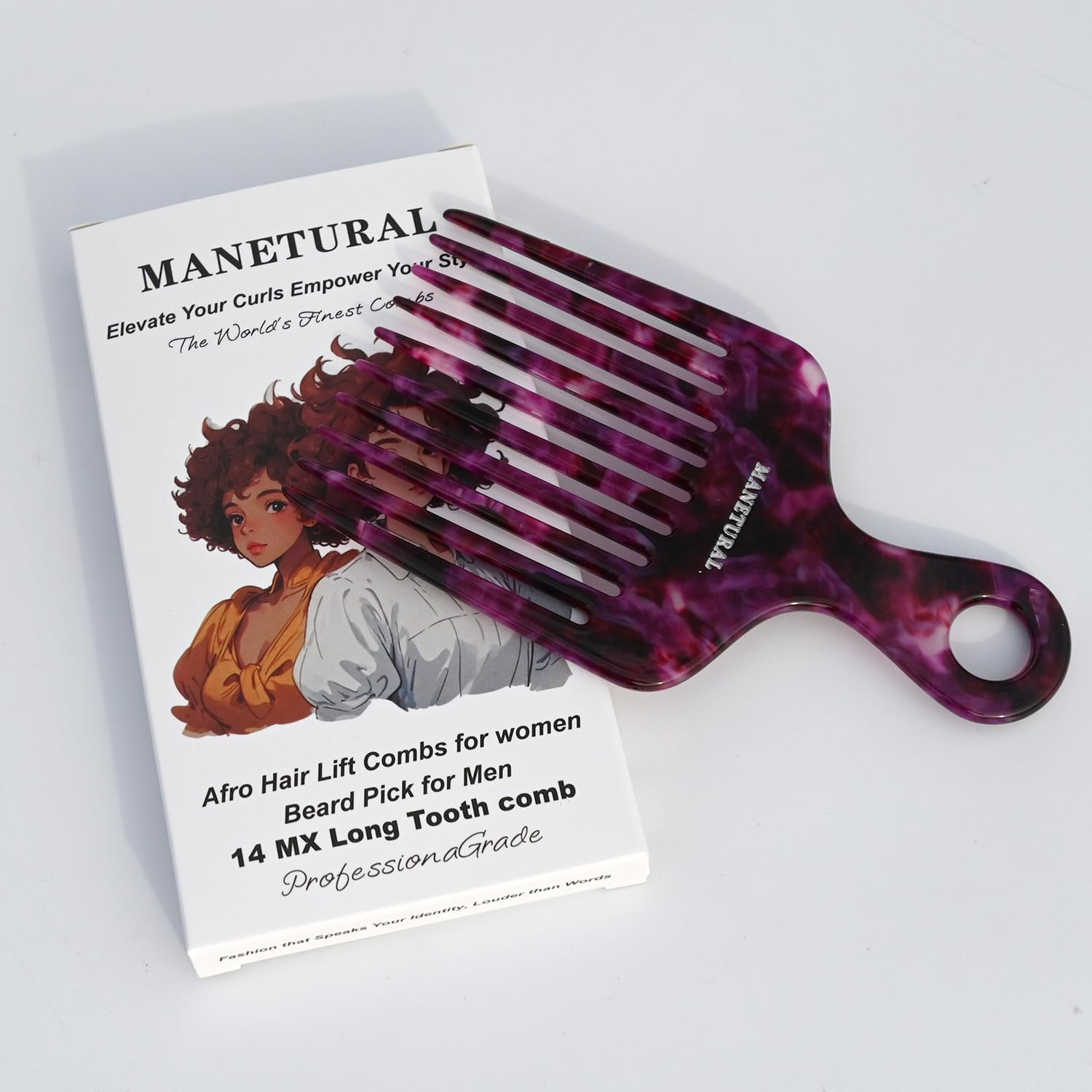 14MX Hair Comb for Women, Curly Hair Picks, Wide Tooth Comb for Curls, Afro Pick, 5.5 Inches(14 Cm), Purple, 1 PACK image number 6
