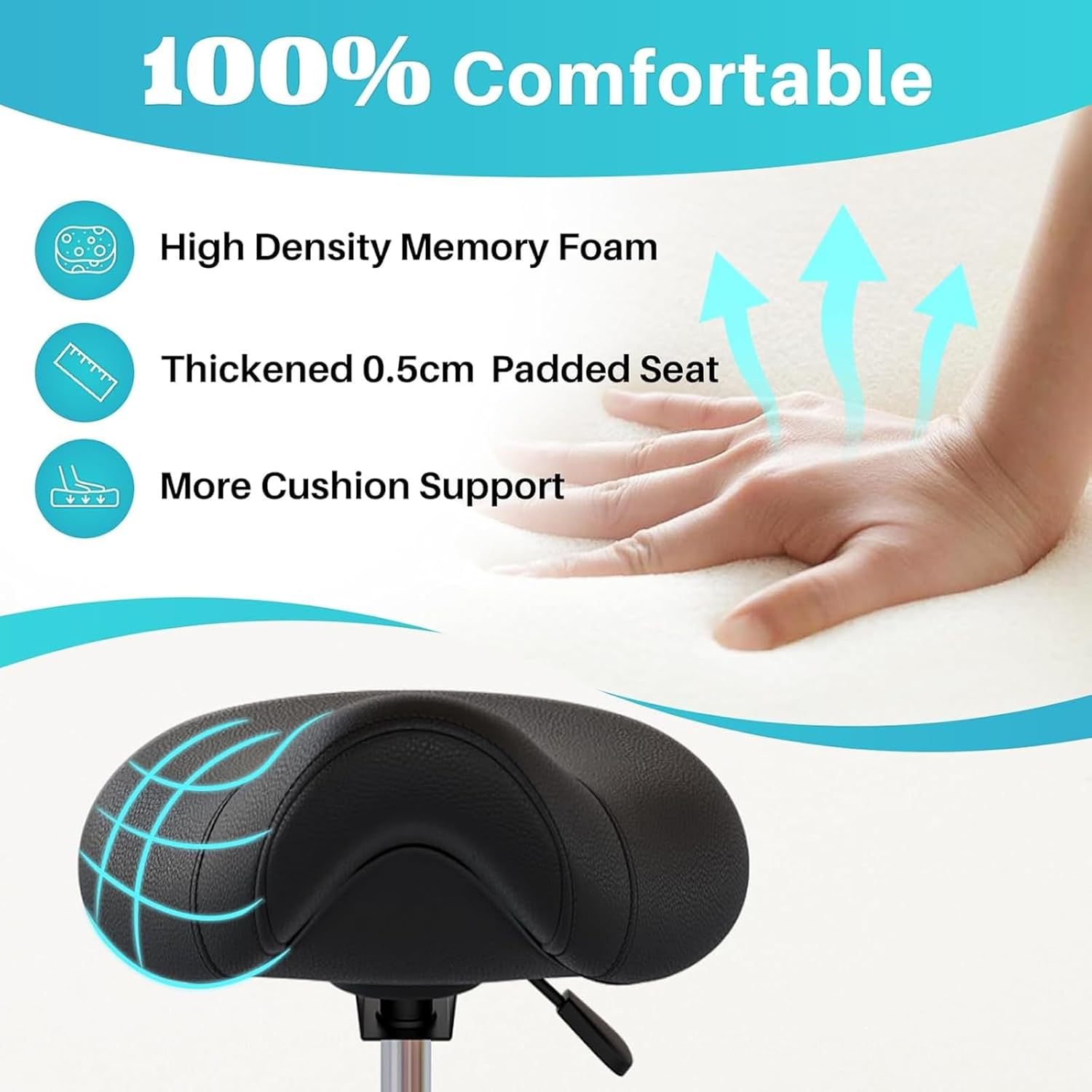 Rolling Stool Chair PU Leather Height Adjustable Swivel Drafting Work SPA Shop Medical Salon Stools with Wheels Office Chair,Black image number 5