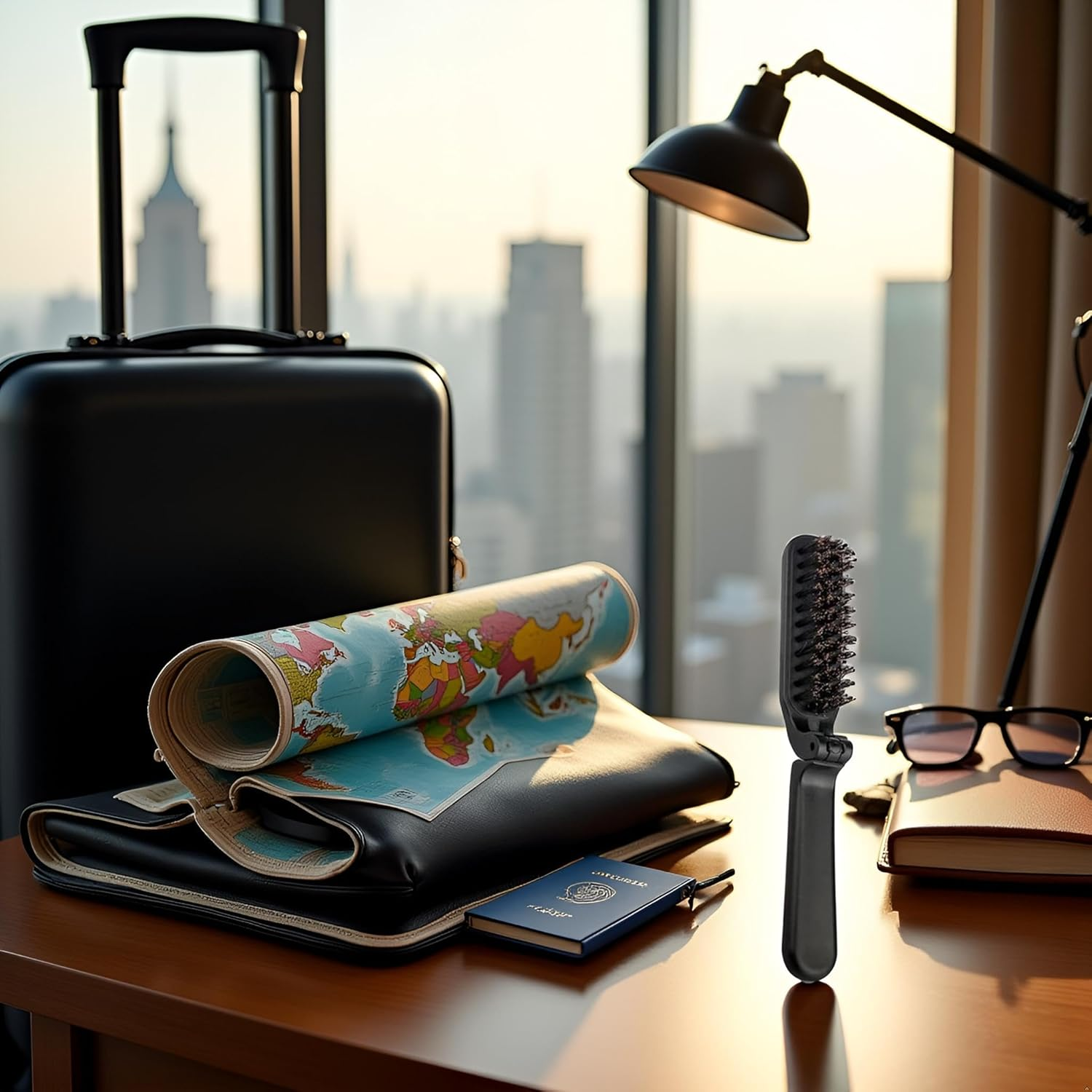 Black Travel Folding Boar Bristle Brush - Collapsible Anti-Static Pocket Hair Styling Tool for Women and Men, Hair Brushes image number 4