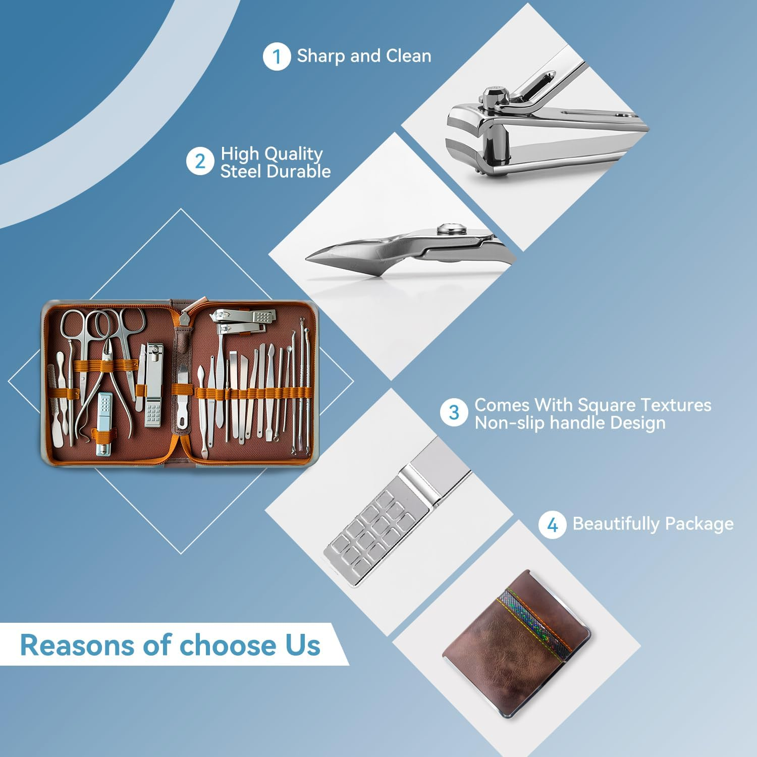 Manicure Set Professional &ndash; 26 in 1 Nail Clippers Kit Stainless Steel, Nail Cutter Tool for Finger and Toe Nail with Luxurious Travel Leather Case, Gifts for Men Dad Him Husband Parent image number 6