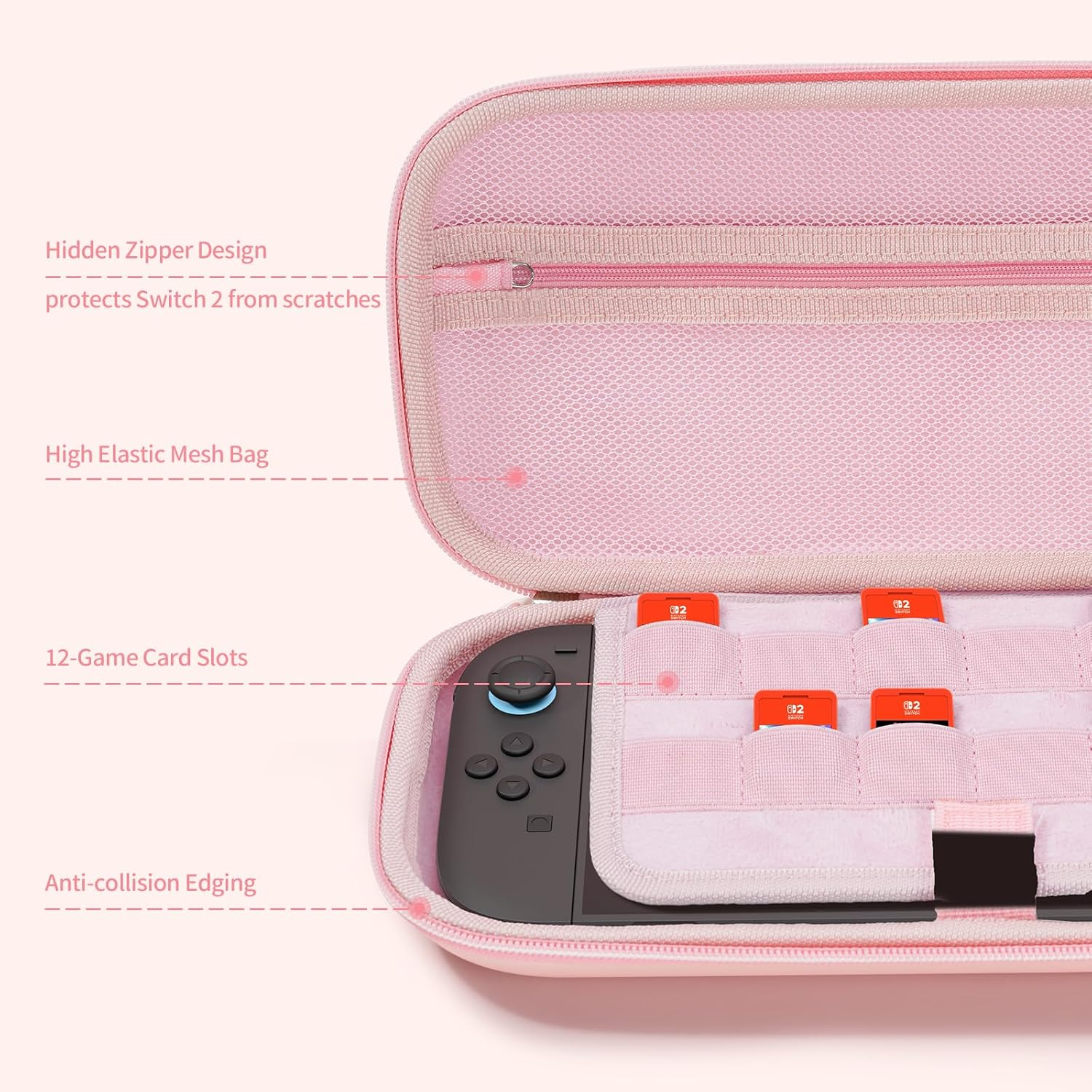 Geekshare Portable Carrying Case Compatible with Switch 2 (2025), Hard Storage Bag with 12 Game Card Slots, Cat Paw Travel Case for Switch 2 Console and Accessories (Pink) image number 4