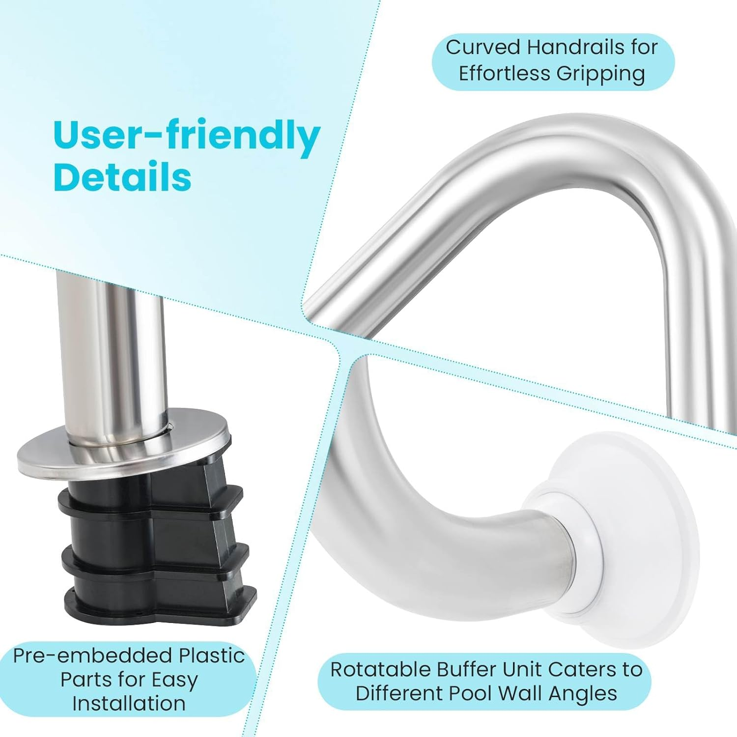 Costway 4-Step Inground Pool Ladder, Stainless Steel Swimming Pool Ladder W/Non-Slip Steps & Handrails, Heavy Duty Entry and Exit Steps for Indoor & Outdoor Pools, 200 KG Load Capacity image number 6