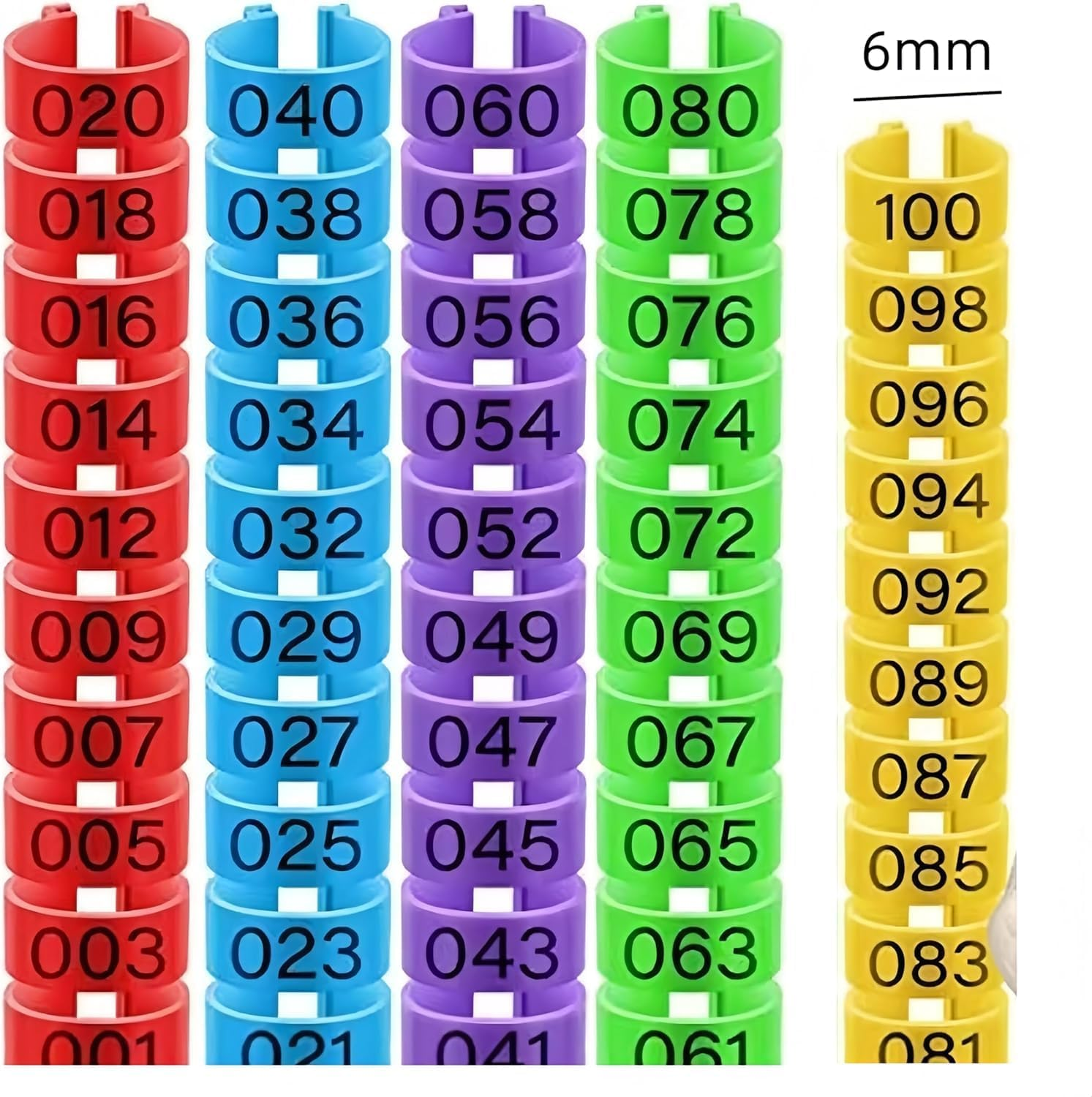 100Pcs Clip on Leg Rings Band Foot,Ai-Oumleef Chicken, 5 Colors Numbered,Colorful 001-100 Numbered Pigeon Foot Rings Birds Tags Leg Bands Clip for Dove Parrot Bird Identification(16Mm) image number 1