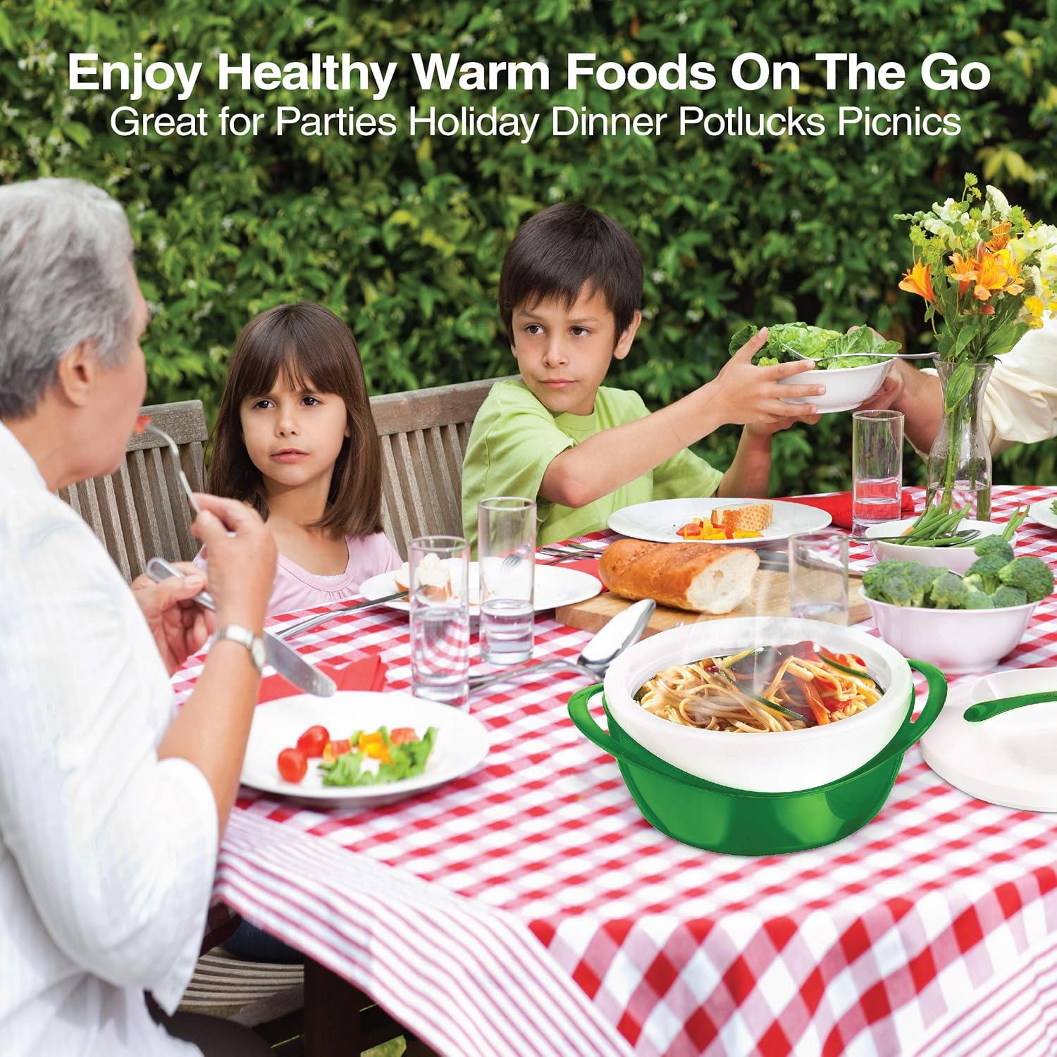 Pinnacle Thermoware Large Insulated Casserole Dish with Lid 3.6 Qt. Elegant Hot Pot Food Warmer/Cooler -Thermal Soup/Salad Serving Bowl Stainless Steel Hot Food Container Green 3.6 Qt image number 2