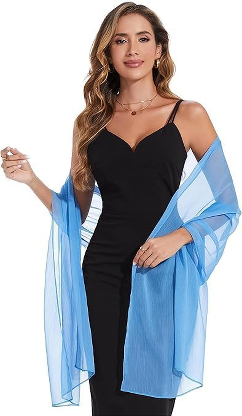 Women'S Shawl Scarves and Wraps for Evening Party Dresses Sheer Soft Silky Chiffon Wedding Bridal Scarf(Blue)7 * 200CM image number 4