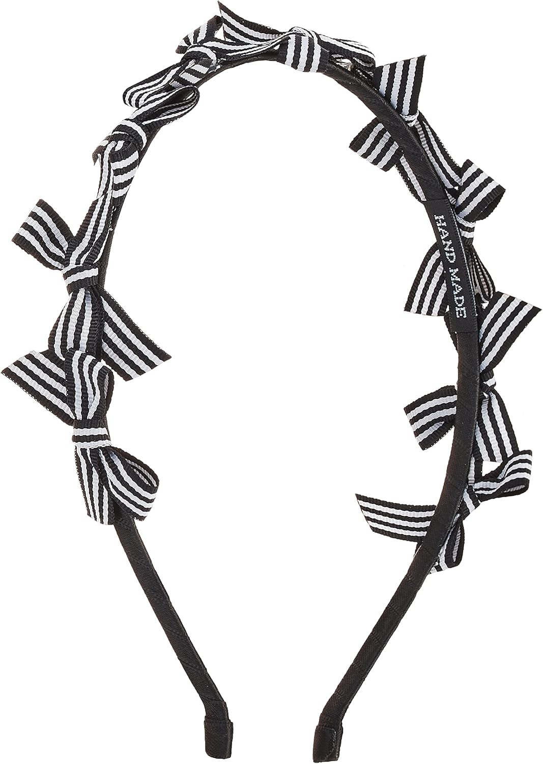 Laura 58252201-WHT Girls' Ribbon, Preppy Striped Headband with One Ribbon Motif Size: 1.4 Inches (3.5 Cm) Diameter, White, リボン1つのモチーフ大きさ:直径3.5Cm