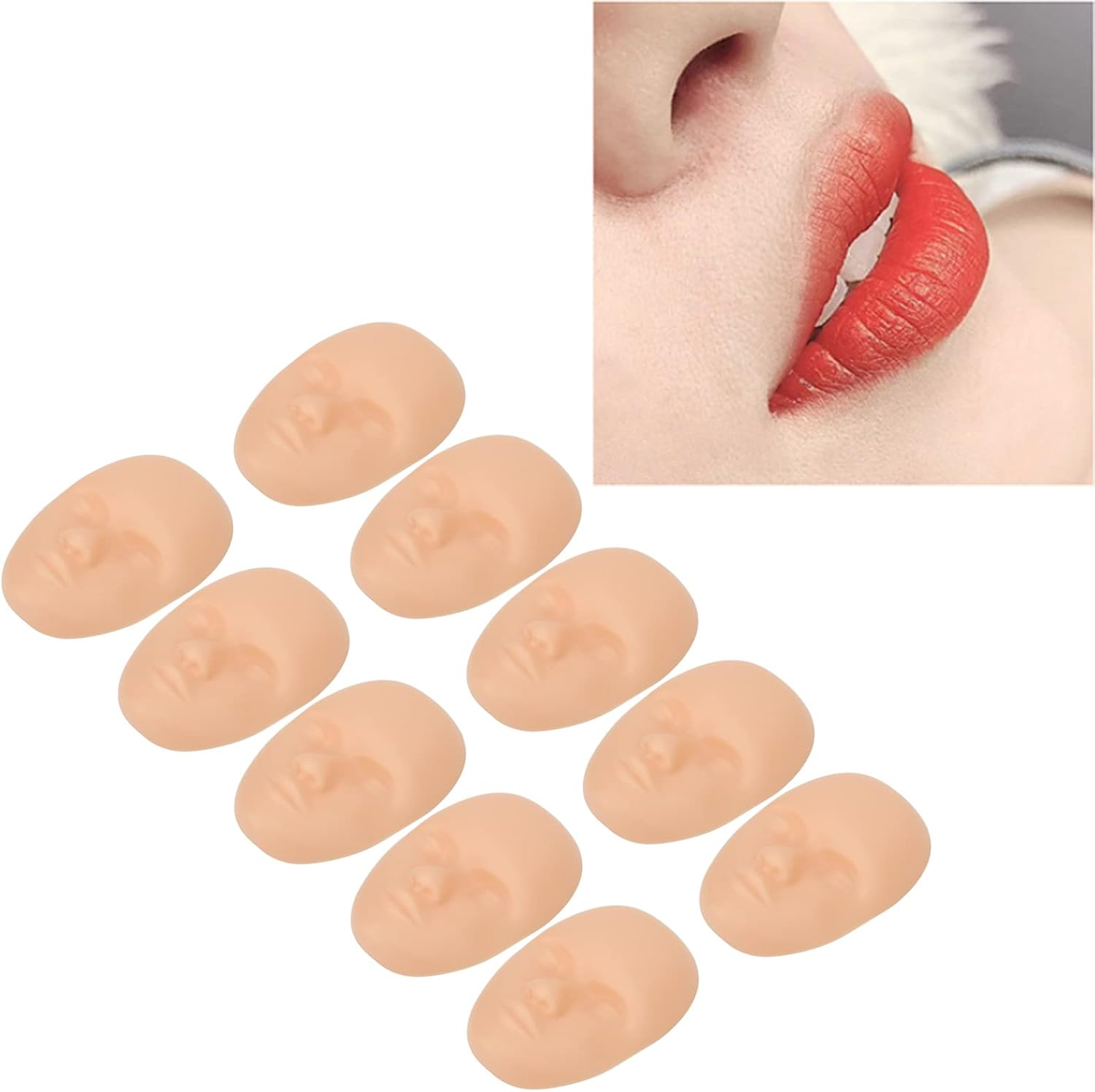 10 Pack Microblading Practice Skin Heads, 3D Soft Silicone Replacement Heads for Eyebrow & Lip Microblading, Universal Fit image number 3