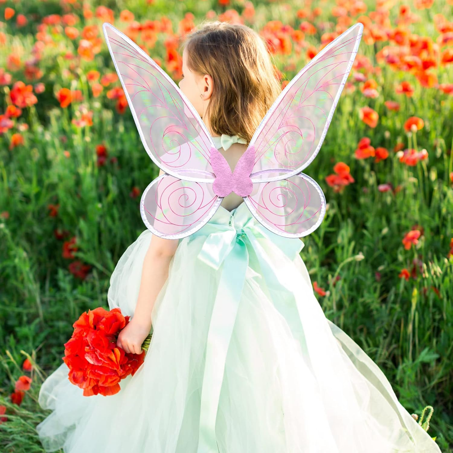 Poptrend Fairy Wings for Adults, Butterfly Wings for Girls Fairy Party Halloween Sparkle Angel Wings Dress up Favor image number 5