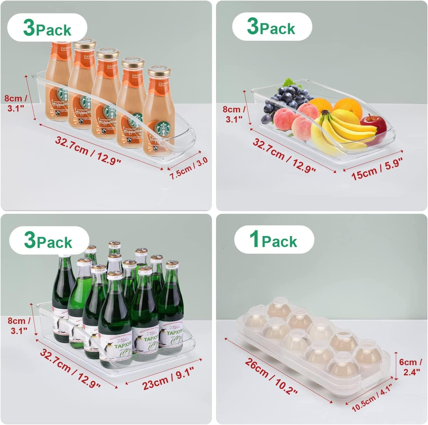 10 Pack Fridge Organizer, Clear Plastic Refrigerator Storage with Egg Holder, Pantry Storage Containers for Kitchen Cabinets, Countertops, Fridge Storage for Fruit Cans Drinks Fridge Organizer image number 2