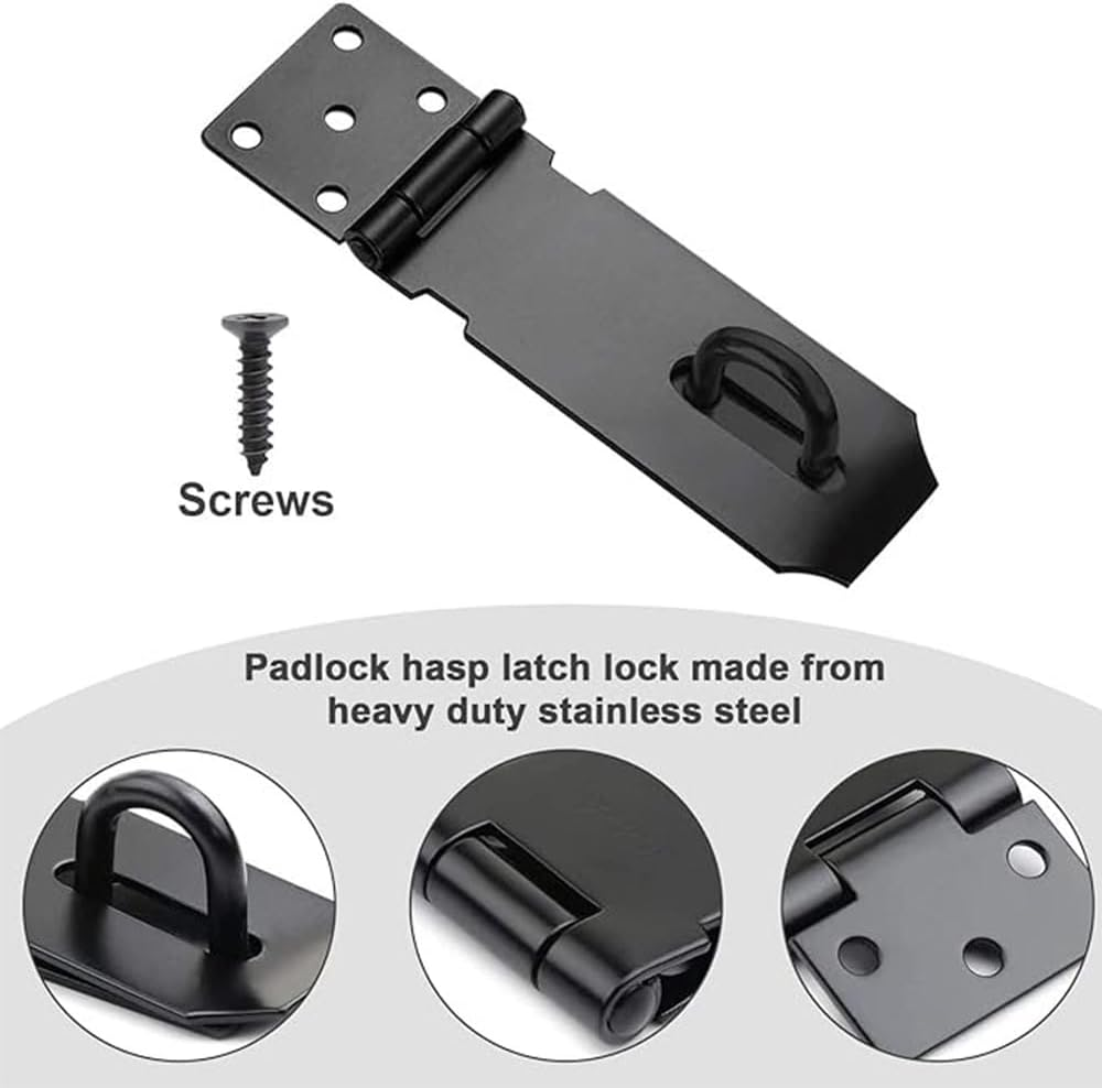 4 Inch Door Hasp Latch Lock, 3 Pack Stainless Steel Padlock Latch, Door Hasp Lock for Gates, Cabinet, Drawer, Outdoor Doors Black (27 Screws Included)