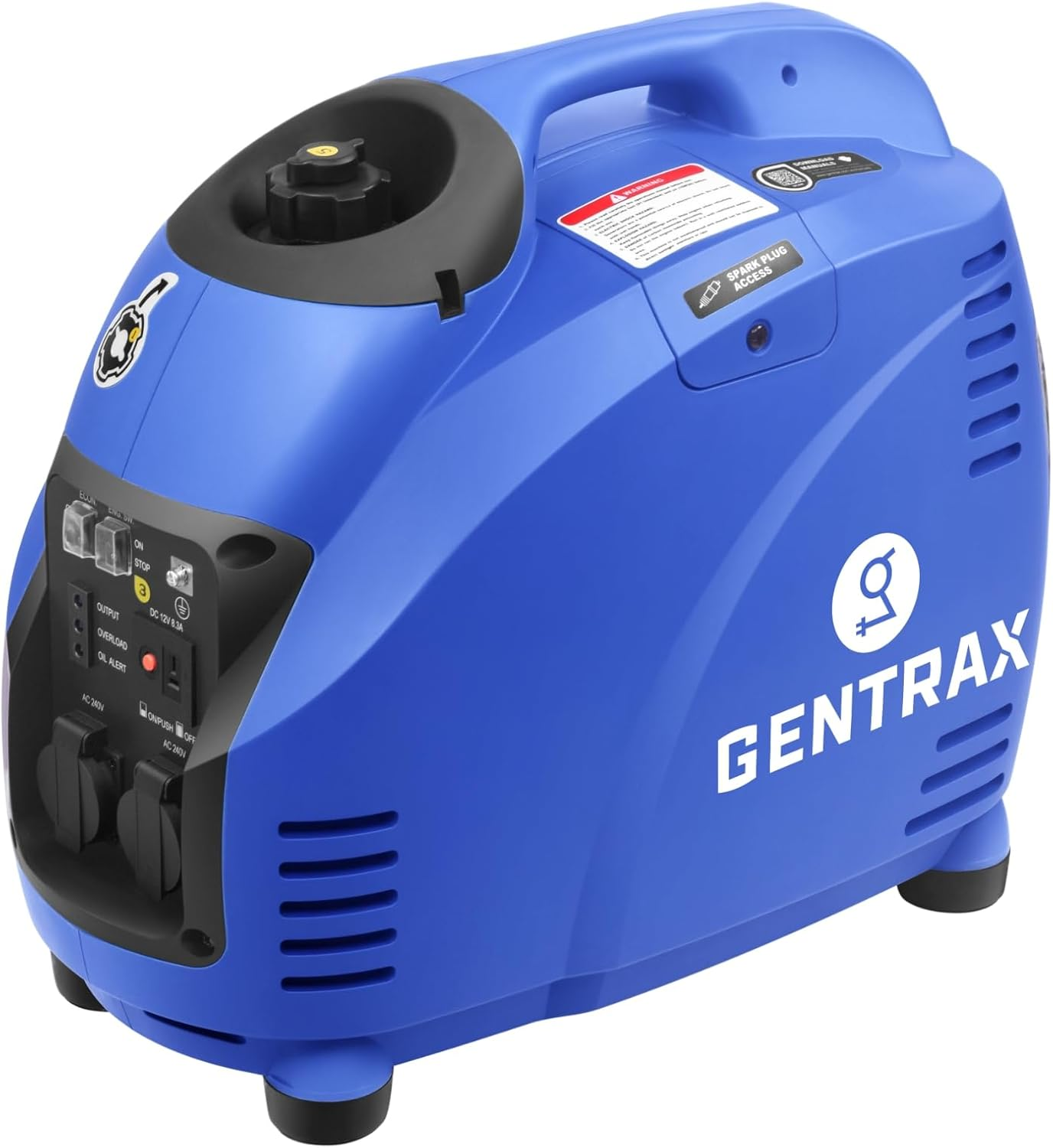 GENTRAX Inverter Generator - 2.5KW Max, 2.2KW Rated, 100% Pure Sine Wave, Portable for Camping Home, Petrol - Blue