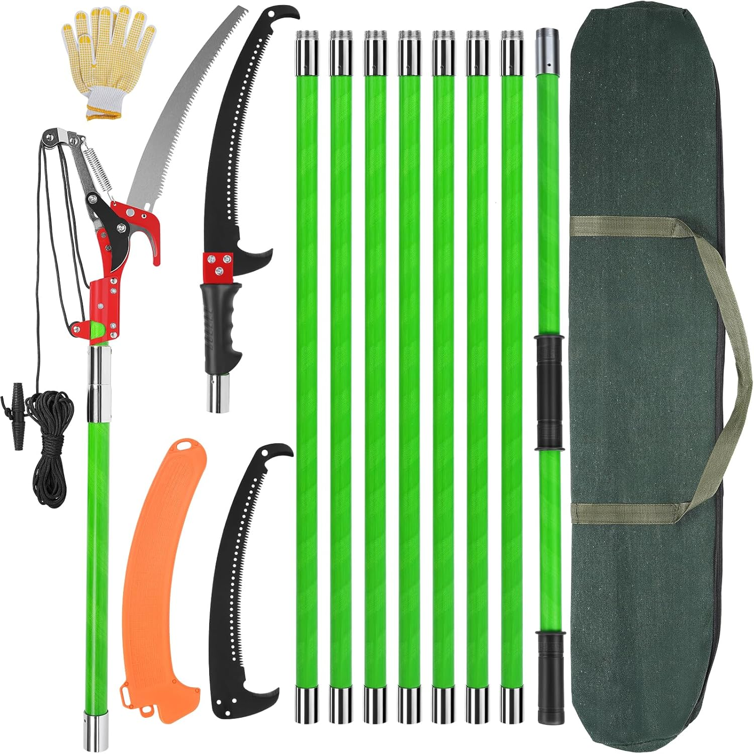 30 Ft Manual Pole Saw, Extendable Tree Pruner Blade and Scissors Set with 9 Fiberglass Handles, Long Branch Pruner Retractable for Backyard and Garden, Bush Cutting and Pruning of Palm Trees image number 4