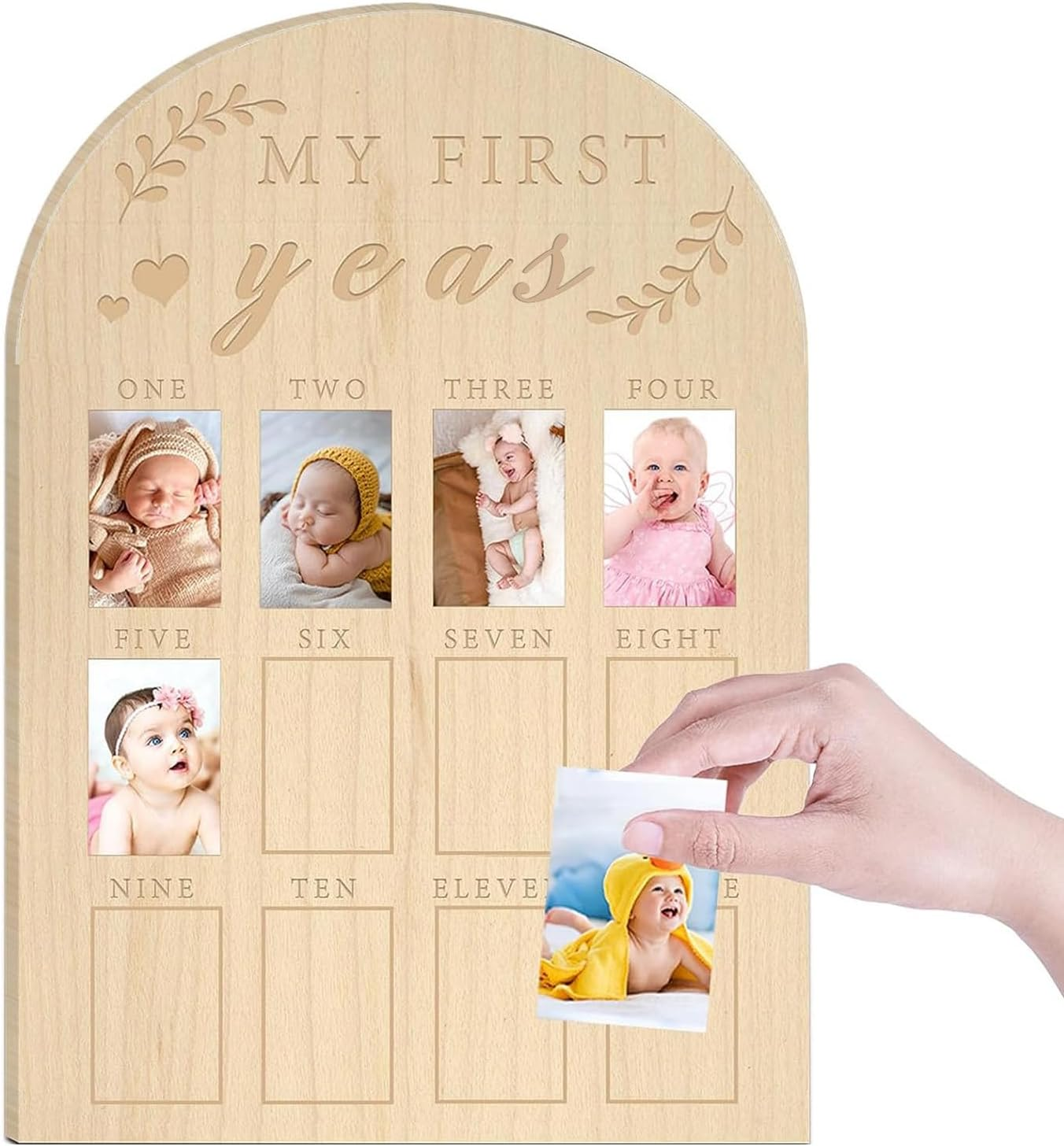 Toddler First Year Photo Display,Memory Frame Photo Display Toddler Keepsake Book - Wood Board Toddler First Year Photo Frame Milestone Board for Toddler Shower or Birthday Party image number 6