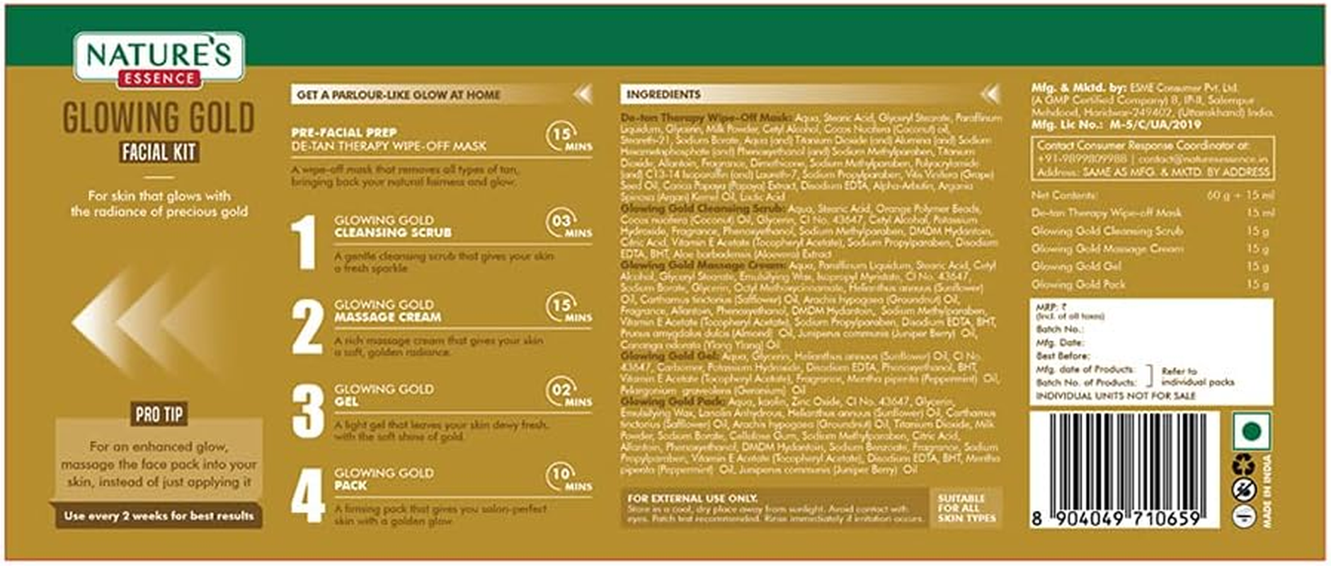 Nature'S Essence Glowing Gold Facial Kit (60Grams+15Ml) image number 4