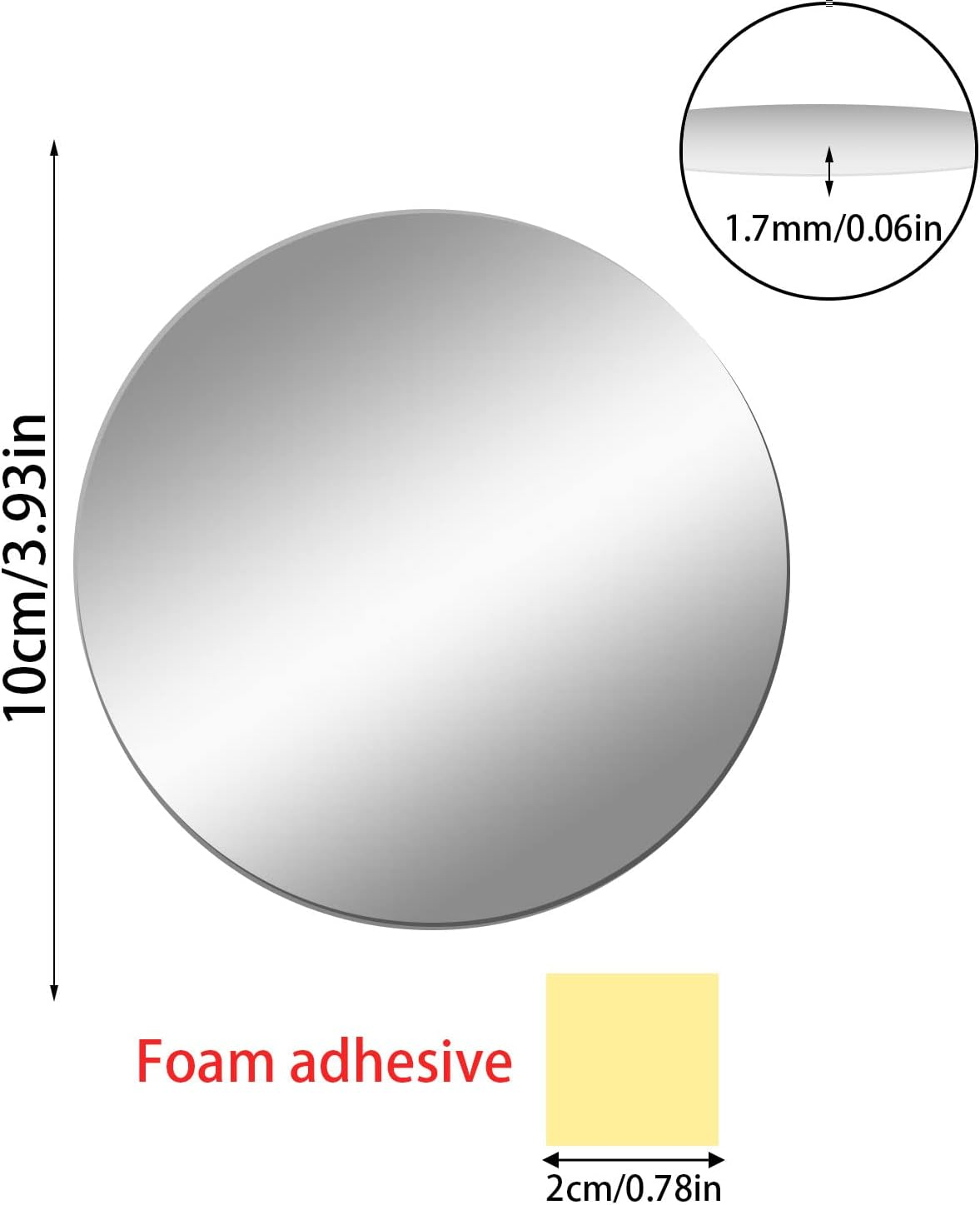 DARENYI 10 Pack 4 Inch round Mirror Sheets, Self Adhesive Mirror Tiles for Walls Decor, Acrylic Mirror Trays Circle Mirror Plates round Mirror Bases for Table Centerpieces Wedding image number 2