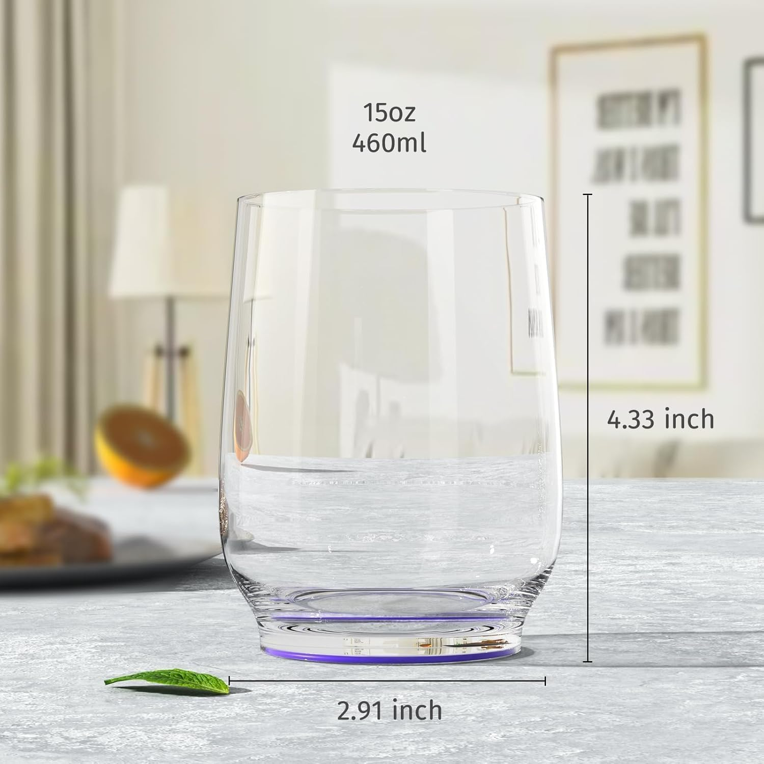 Live Levore Unbreakable Tritan Plastic Wine Glasses (Set of 2), 15Oz Shatterproof Stemless Wine Tumblers for Red & White Wine, Cocktails, Juice, Ideal for Gifts, Beach, Parties, and Home Use (Purple) image number 2