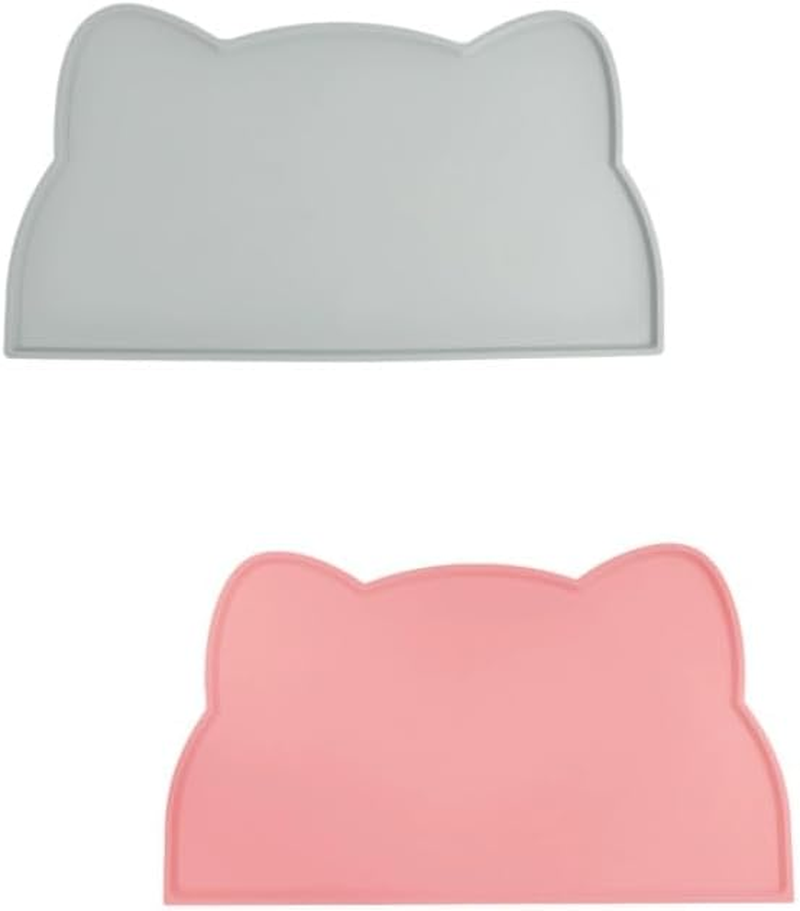 Liyquint 2PCS Cat Food Mat - Non-Slip Silicone Pet Bowl Mat | Waterproof Feeding Tray for Dogs & Cats | Keep Floors Clean from Food Spills & Water Messes (Pink,Grey, 44X24Cm) image number 1