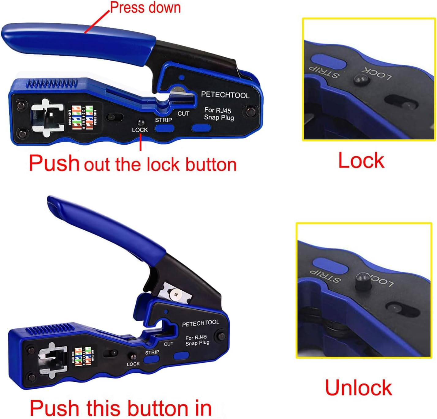 RJ45 Crimp Tool Pass through Crimper Cutter for Cat6A Cat6 Cat5 Cat5E 8P8C Modular Connector Ethernet Crimper Tool