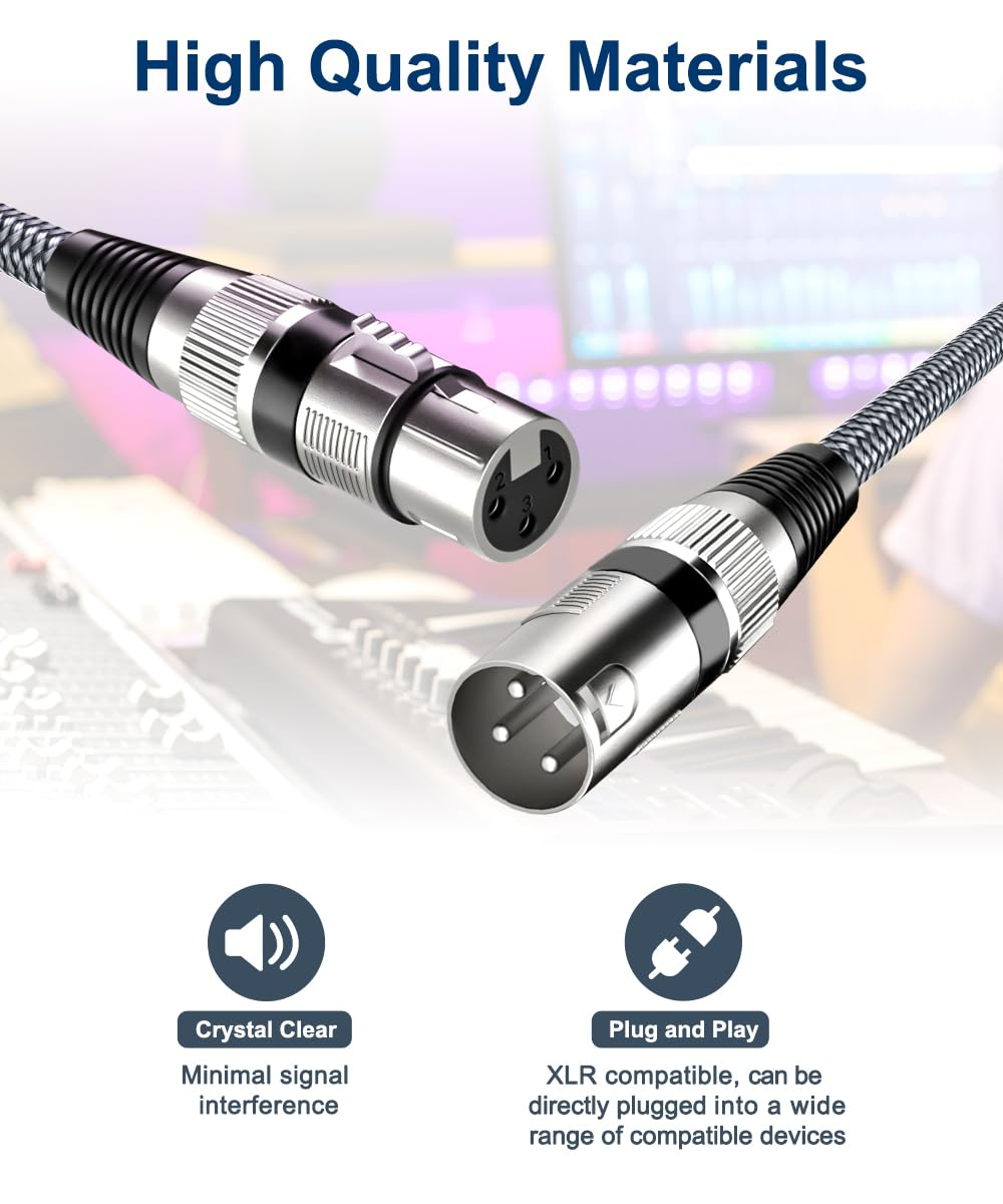 Elebase XLR Microphone Cable 1M 2Pack,Xlr Male to XLR Female Mic Cord,3-Pin Balanced Shielded Cables Wire,For Amplifier Mixer,Recording Studio,Speaker Systems,Foot,Ft image number 2
