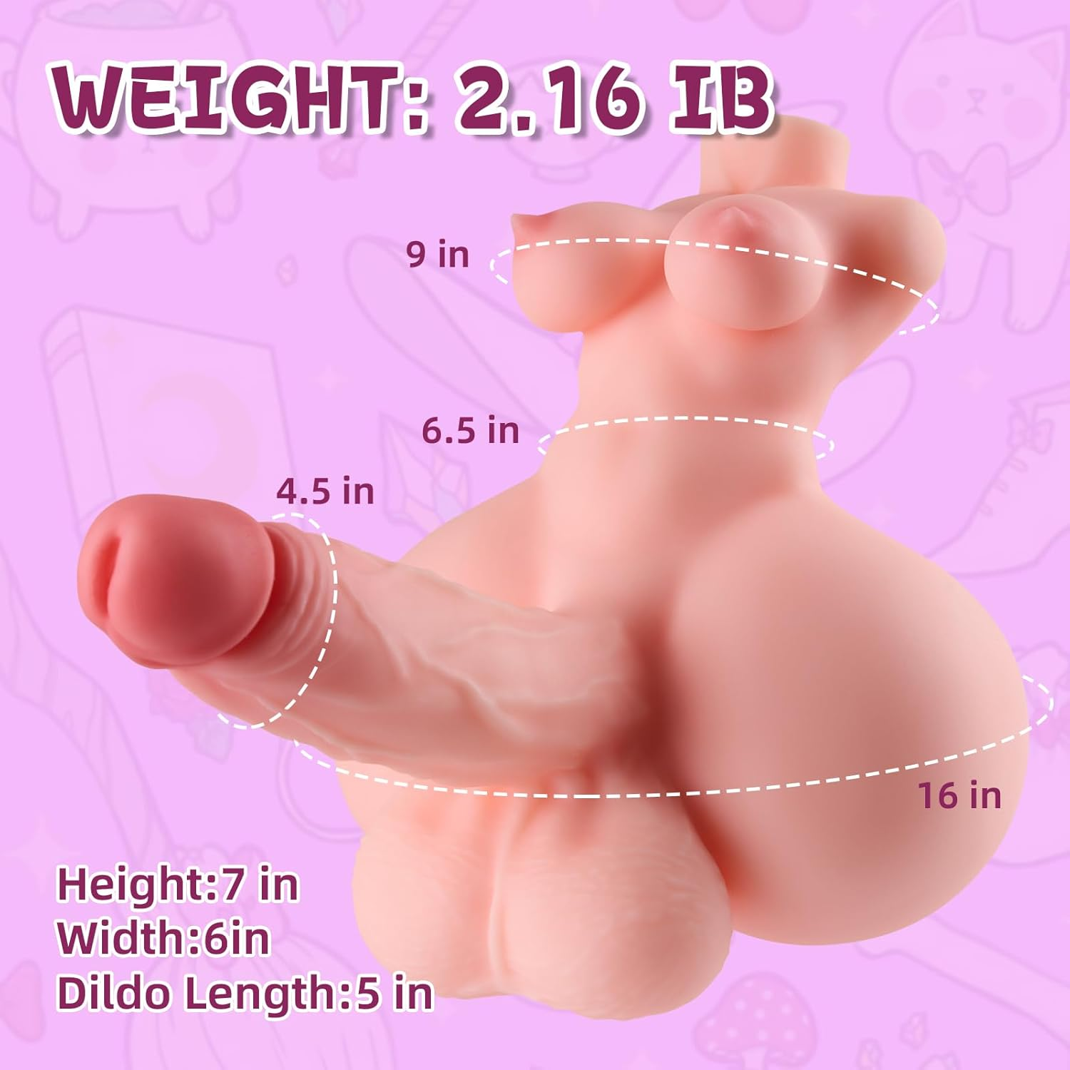 HSOUELA 2.16Lbs Sex Doll Small Mini Trans Sex Toy Pocket Pussys, 2 in 1 Mens Masterburters Toys with Realistic Soft Dildo Torso, Male Toys Pussy Doll image number 2
